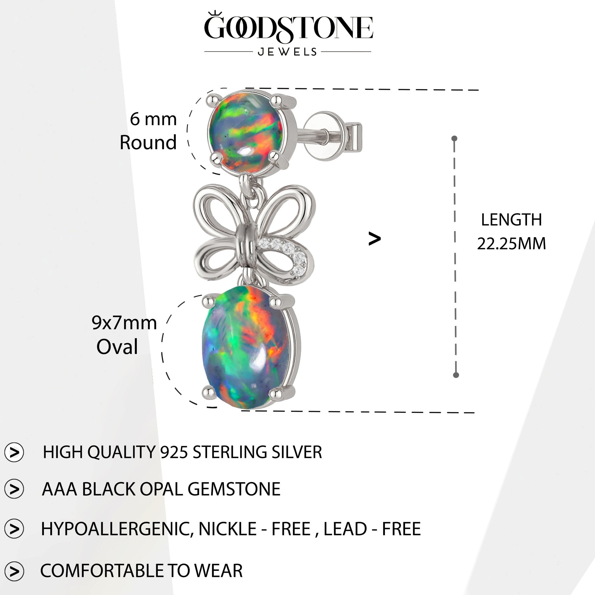 Black Opal Butterfly Style Stud Earrings - Goodstone Jewels