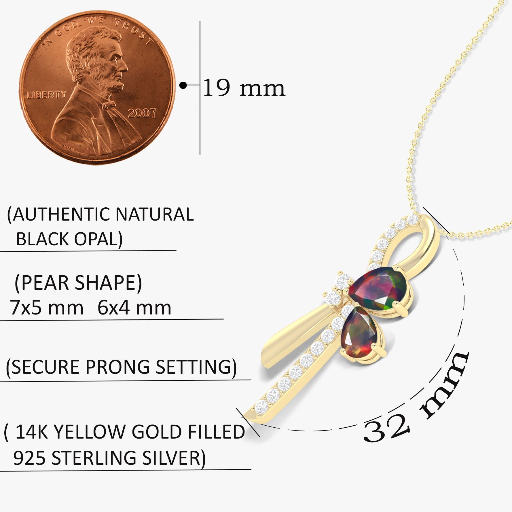 Black Opal Cross Pear Shape Necklace - Goodstone Jewels