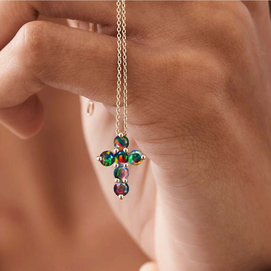 Black Opal Gemstone Cross Pendant - Goodstone Jewels