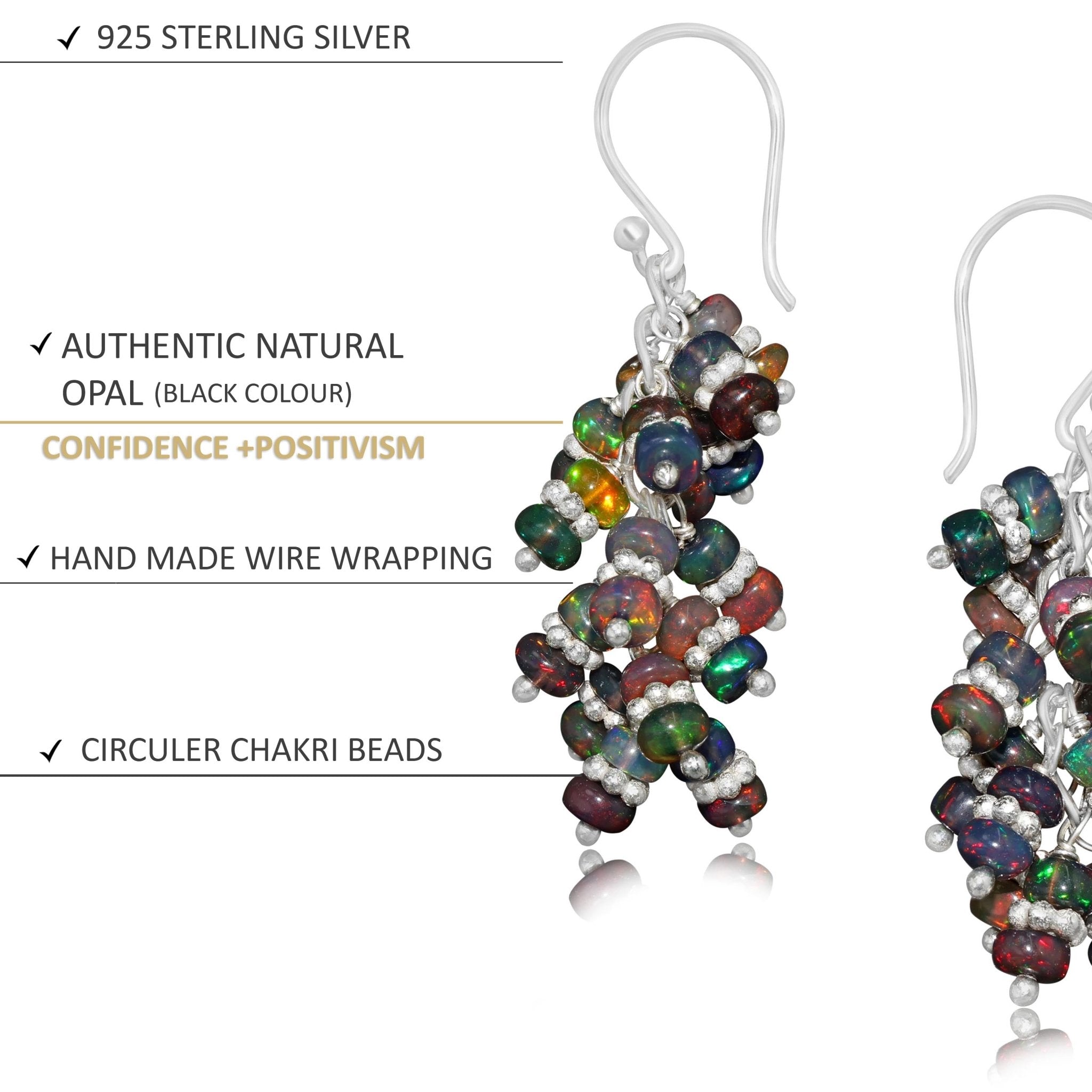 Black Opal Handmade Wire Wrapping Chakri Earrings - Goodstone Jewels