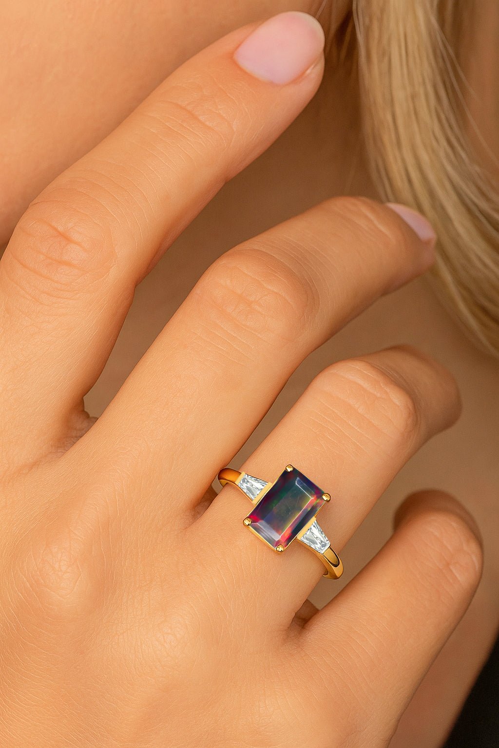 Black Opal Hypoallergenic Statement Promise Wedding Ring - Goodstone Jewels