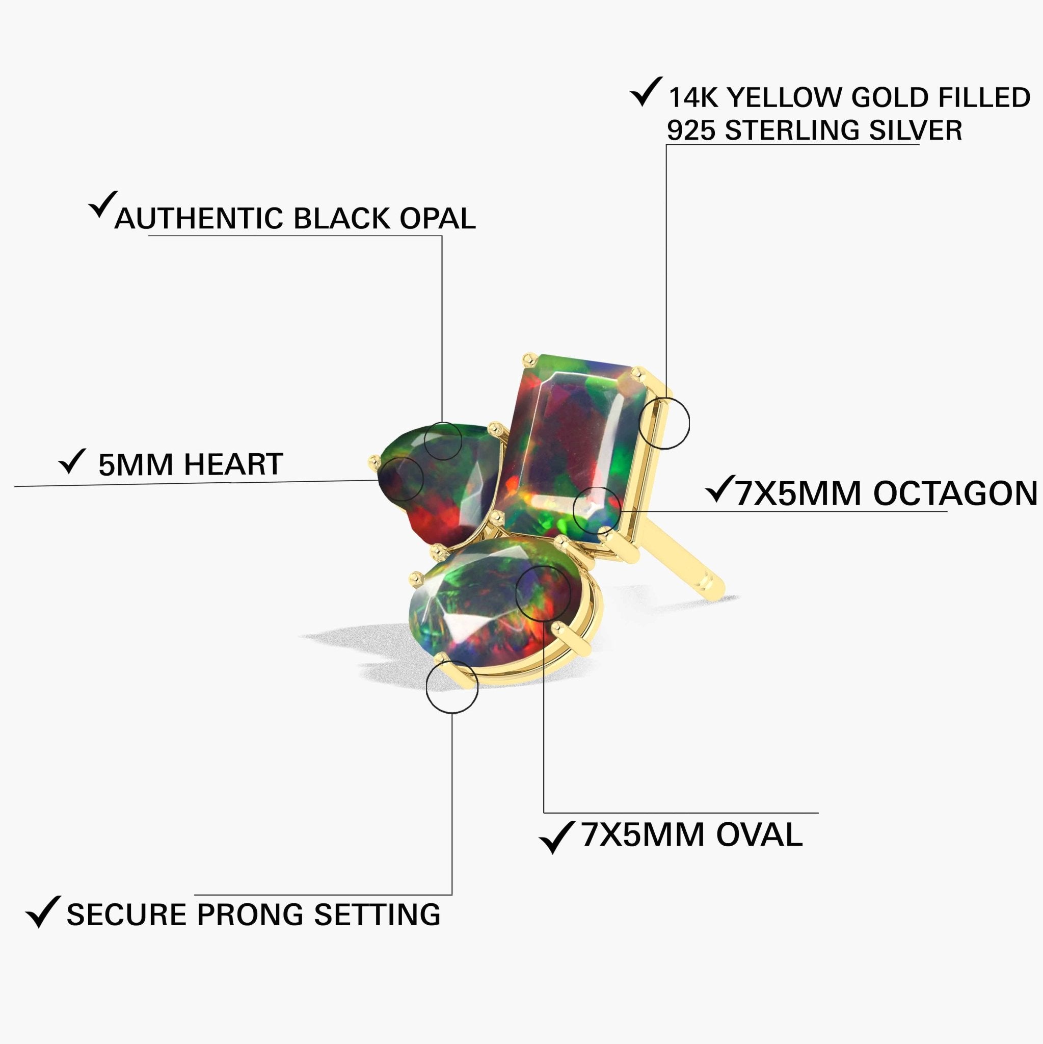 Black Opal Multi Shape Stone Stud Earring - Goodstone Jewels