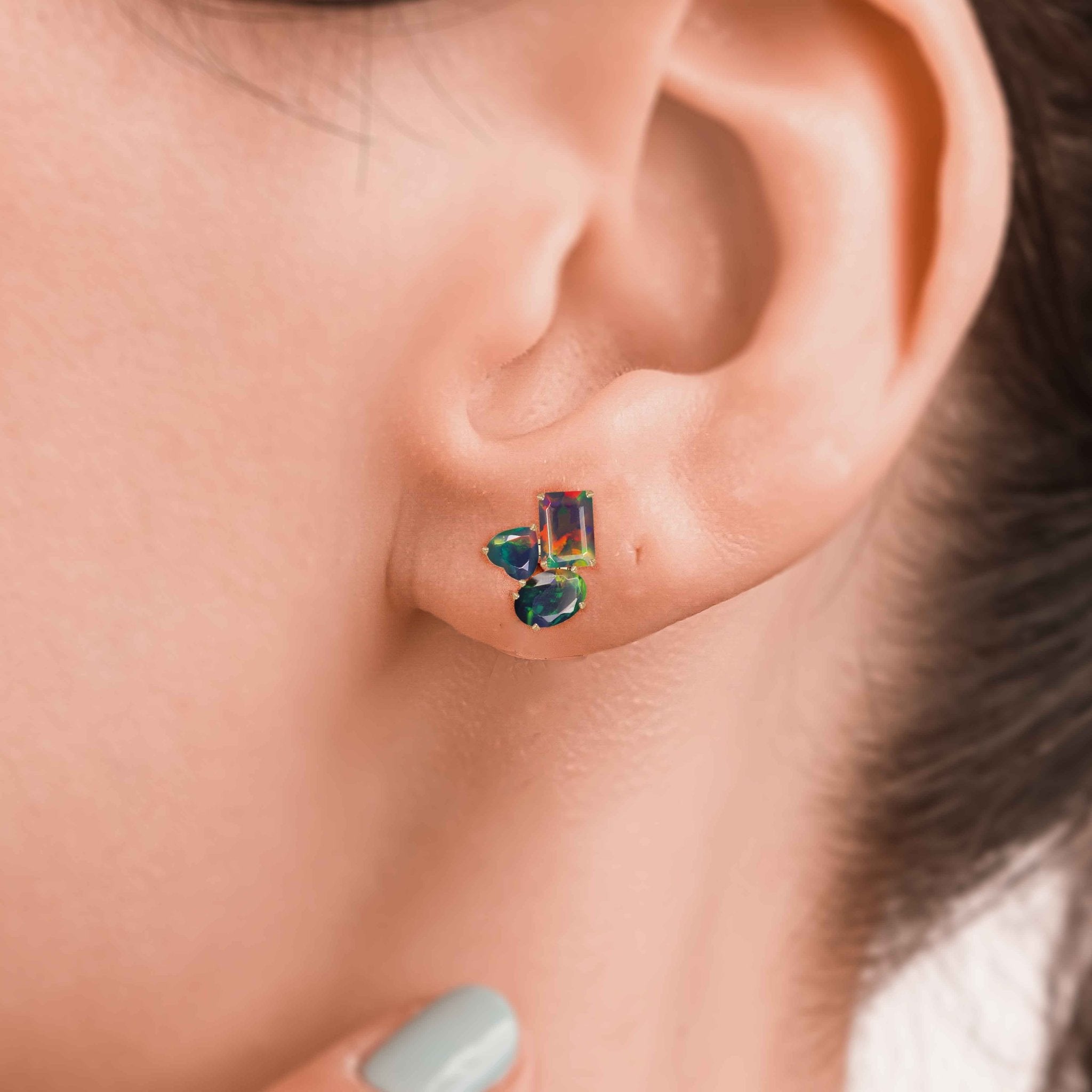 Black Opal Multi Shape Stone Stud Earring - Goodstone Jewels