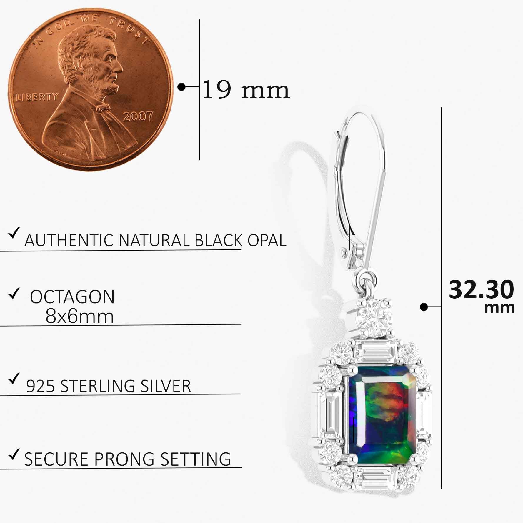 Black Opal Octagon Gemstone Drop and Drop Earring - Goodstone Jewels