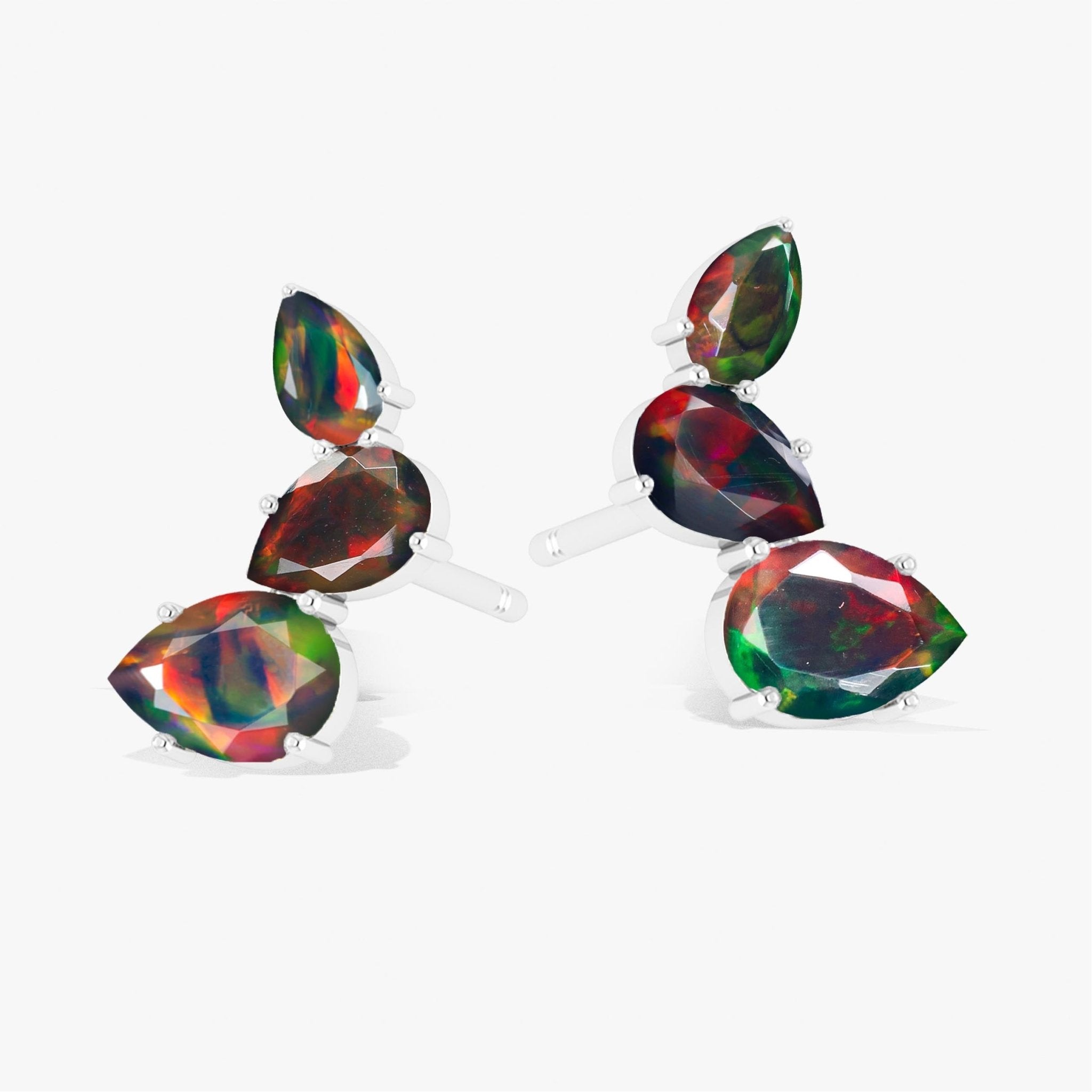 Black Opal Pear Horn Style Stud Earrings - Goodstone Jewels