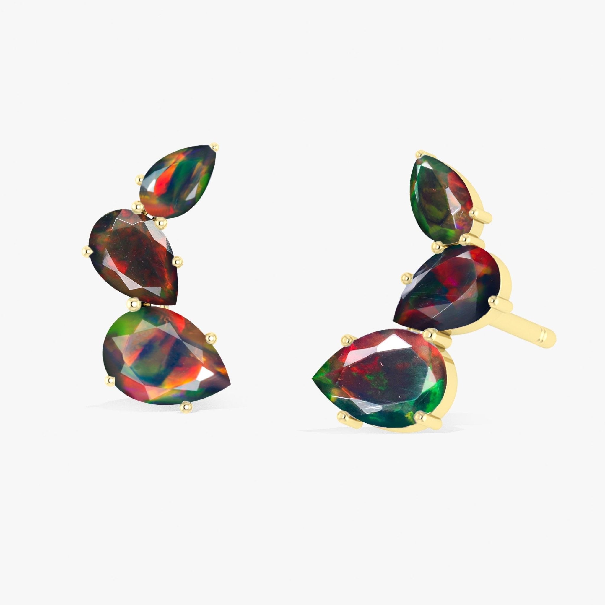 Black Opal Pear Horn Style Stud Earrings - Goodstone Jewels