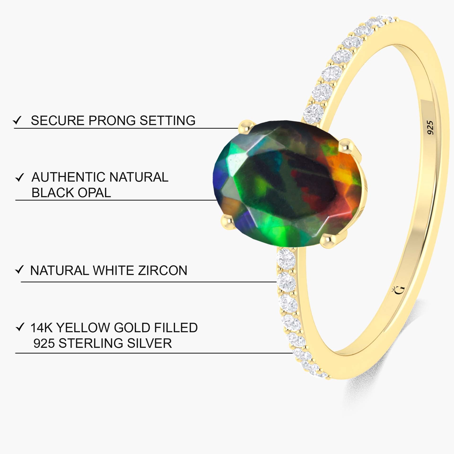 Black oval natural fire Ethiopian opal Statement ring - Goodstone Jewels