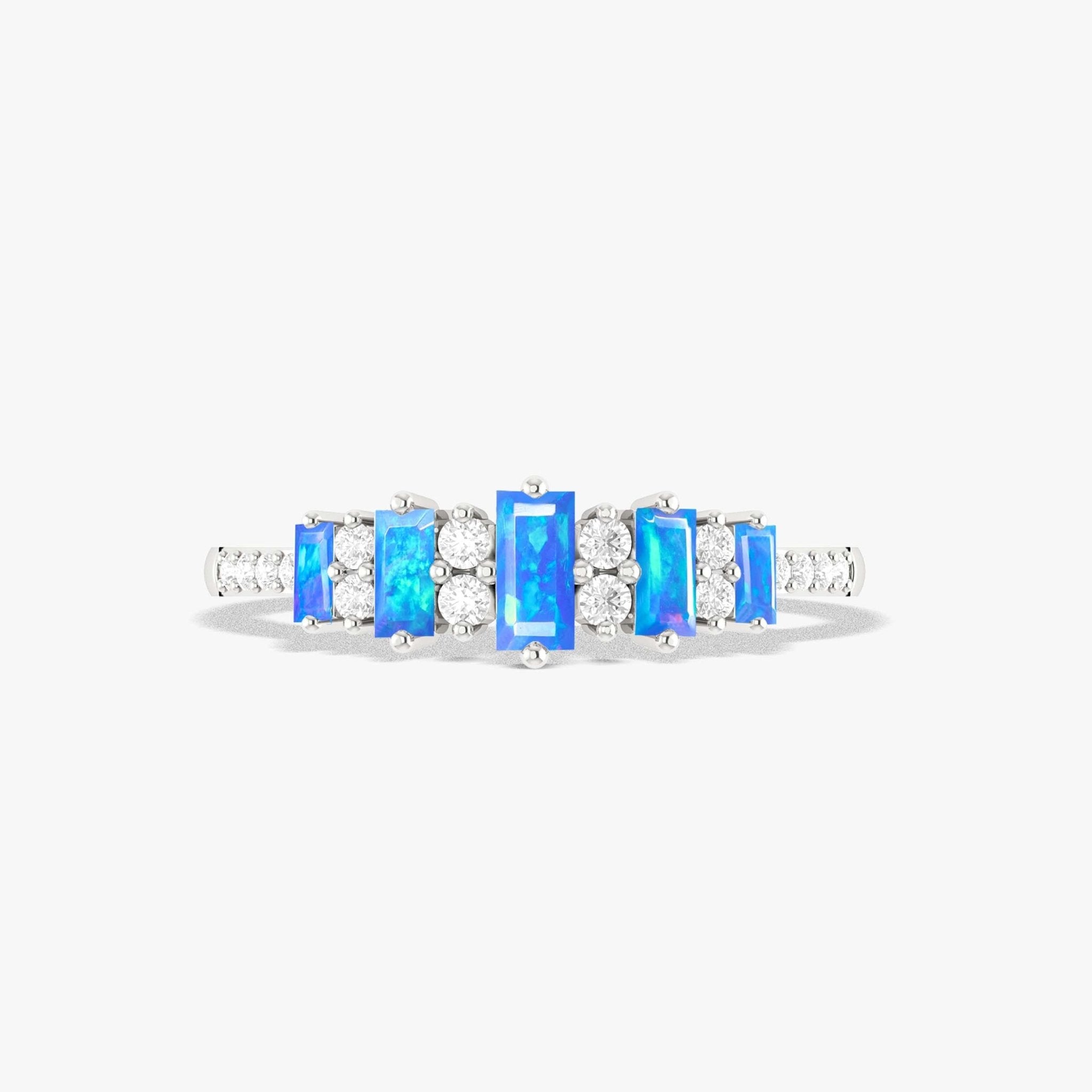 Blue Baguette Fire Opal Gemstone Ring - Goodstone Jewels