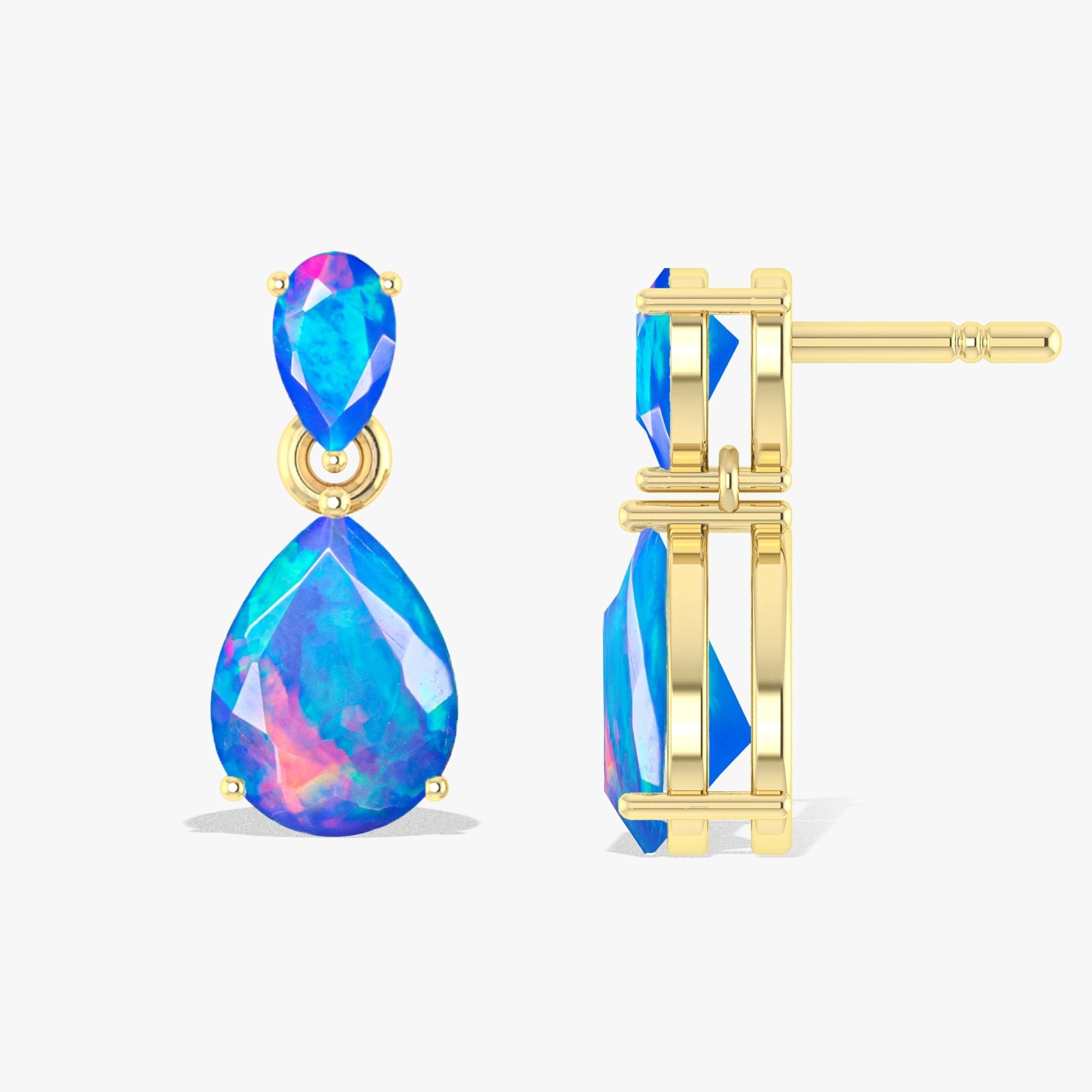 Blue Dual Opal Pear Drop Stud Earrings - Goodstone Jewels