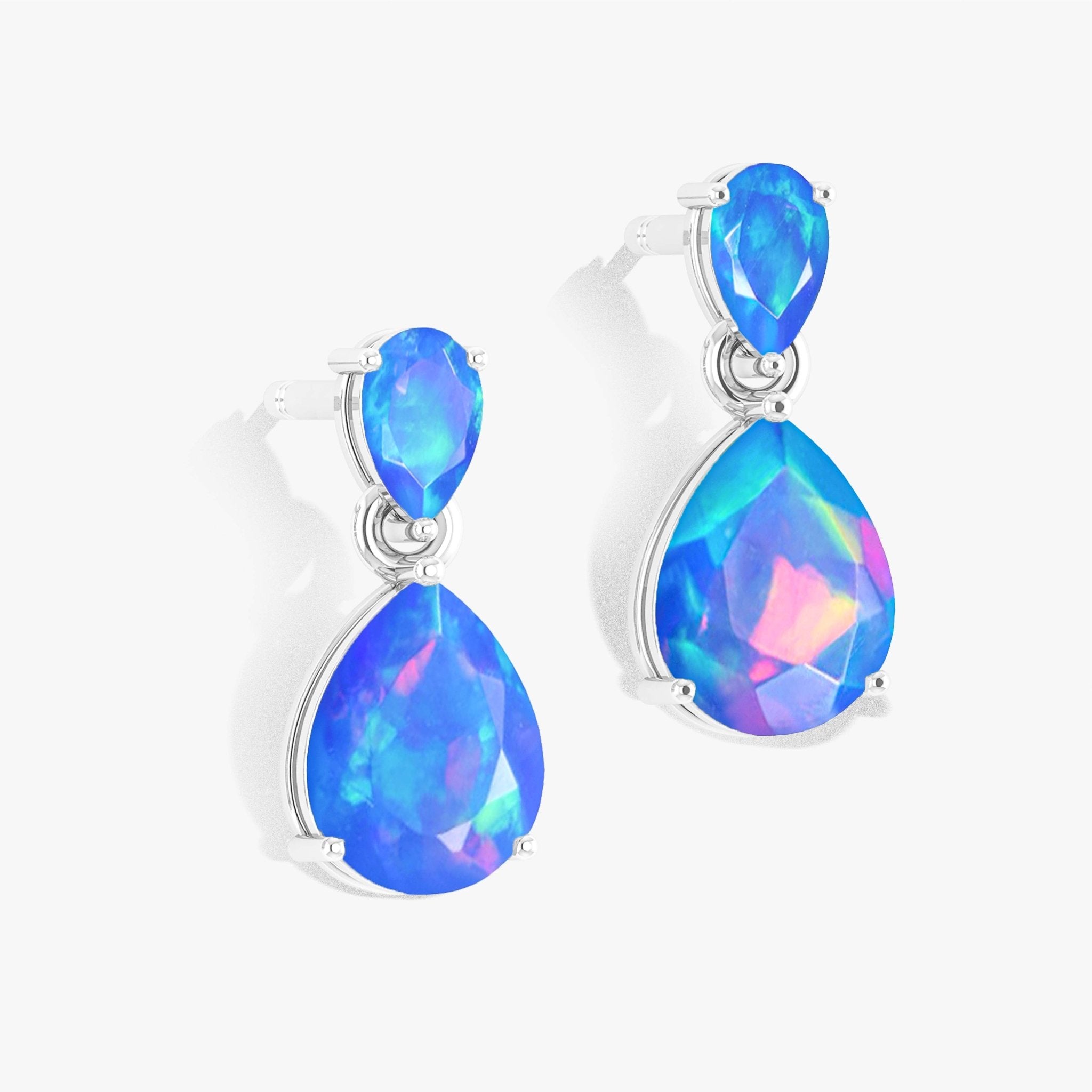 Blue Dual Opal Pear Drop Stud Earrings - Goodstone Jewels