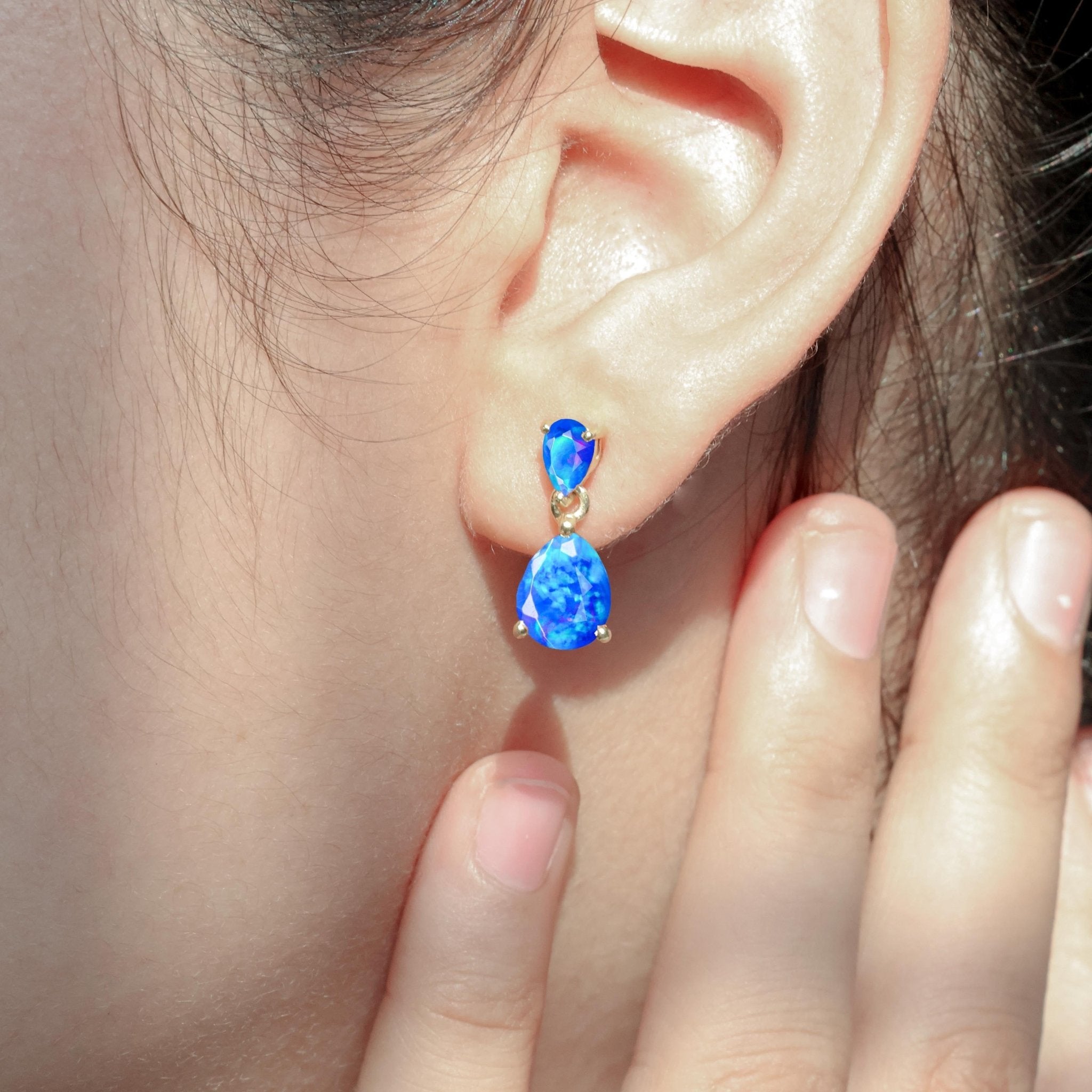 Blue Dual Opal Pear Drop Stud Earrings - Goodstone Jewels