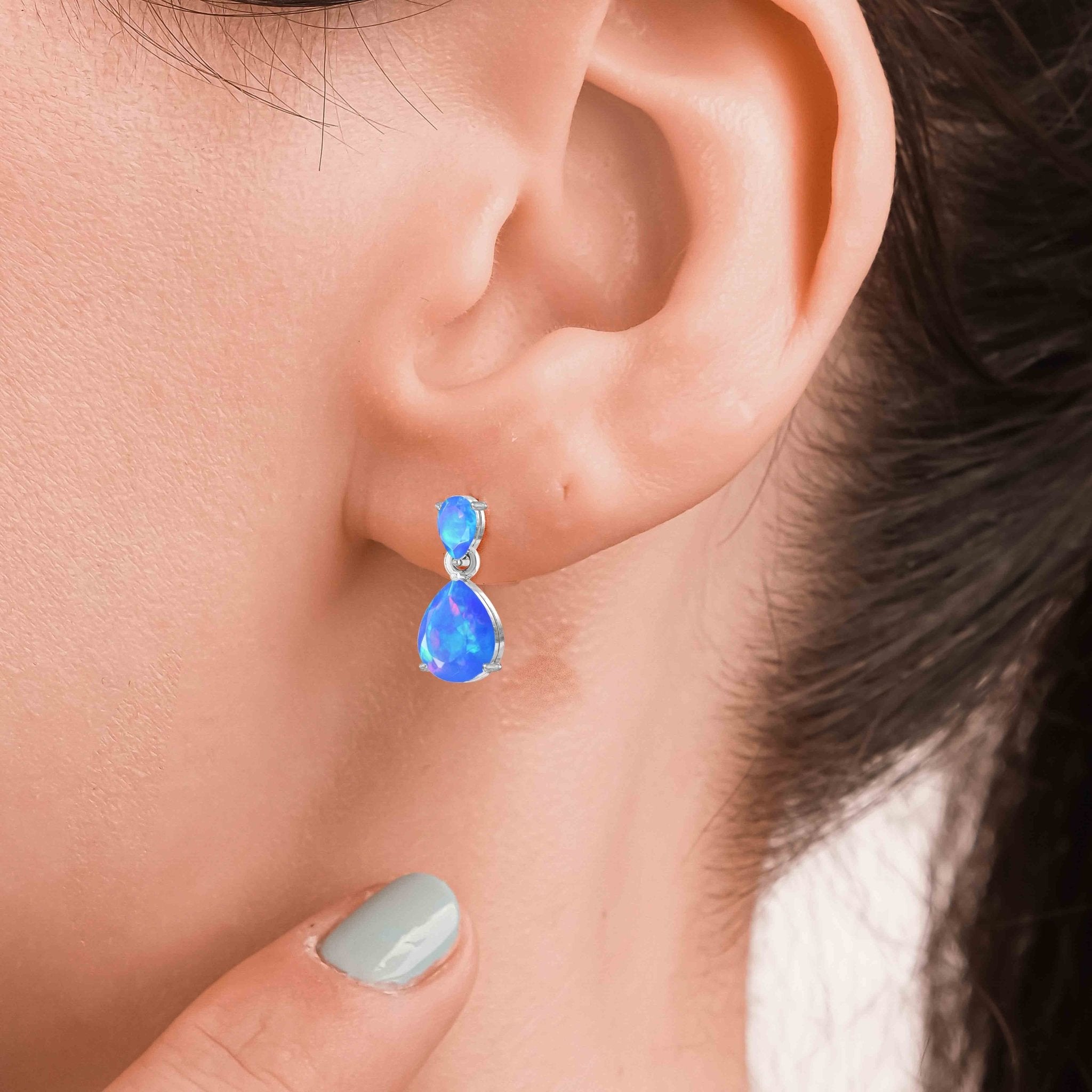 Blue Dual Opal Pear Drop Stud Earrings - Goodstone Jewels