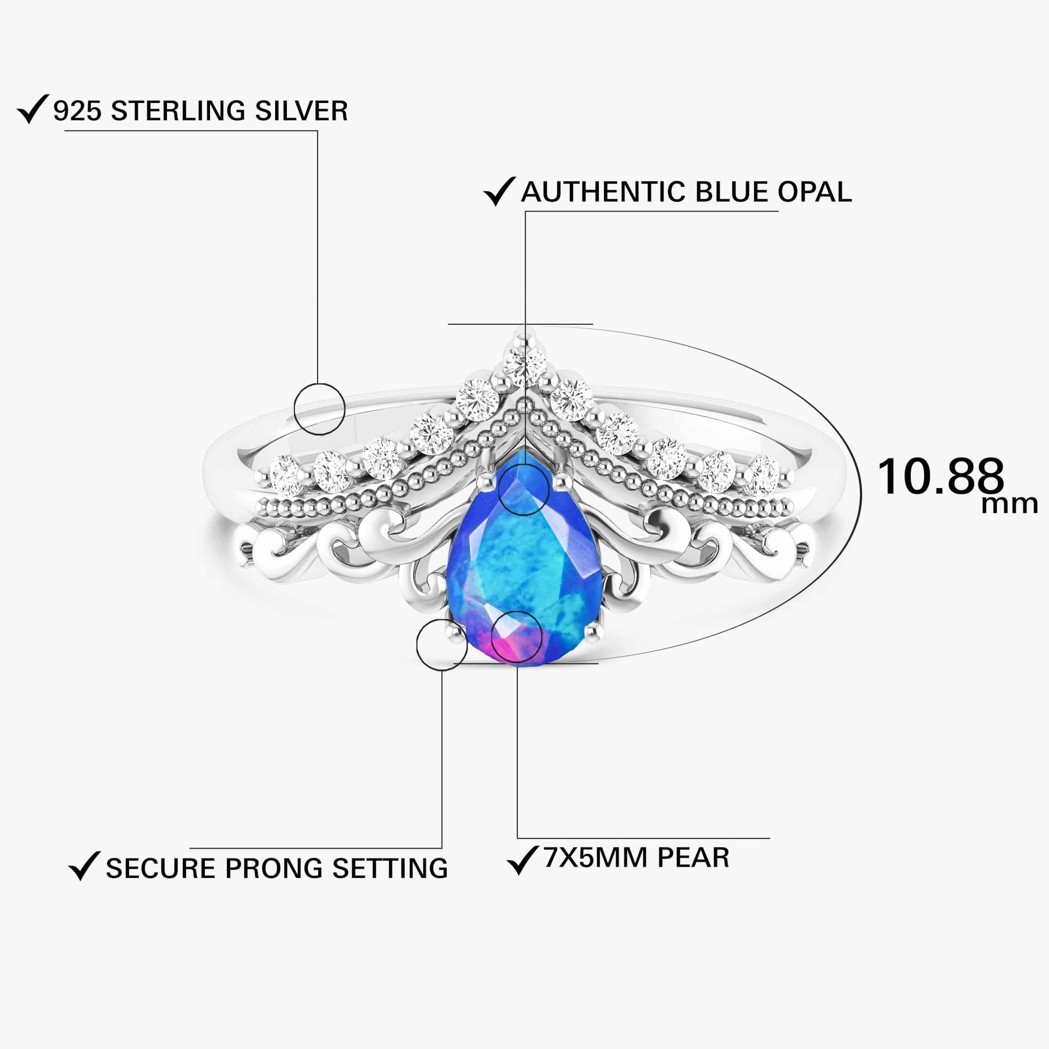 Blue Ethiopian Opal Gemstone Crown Style Ring - Goodstone Jewels