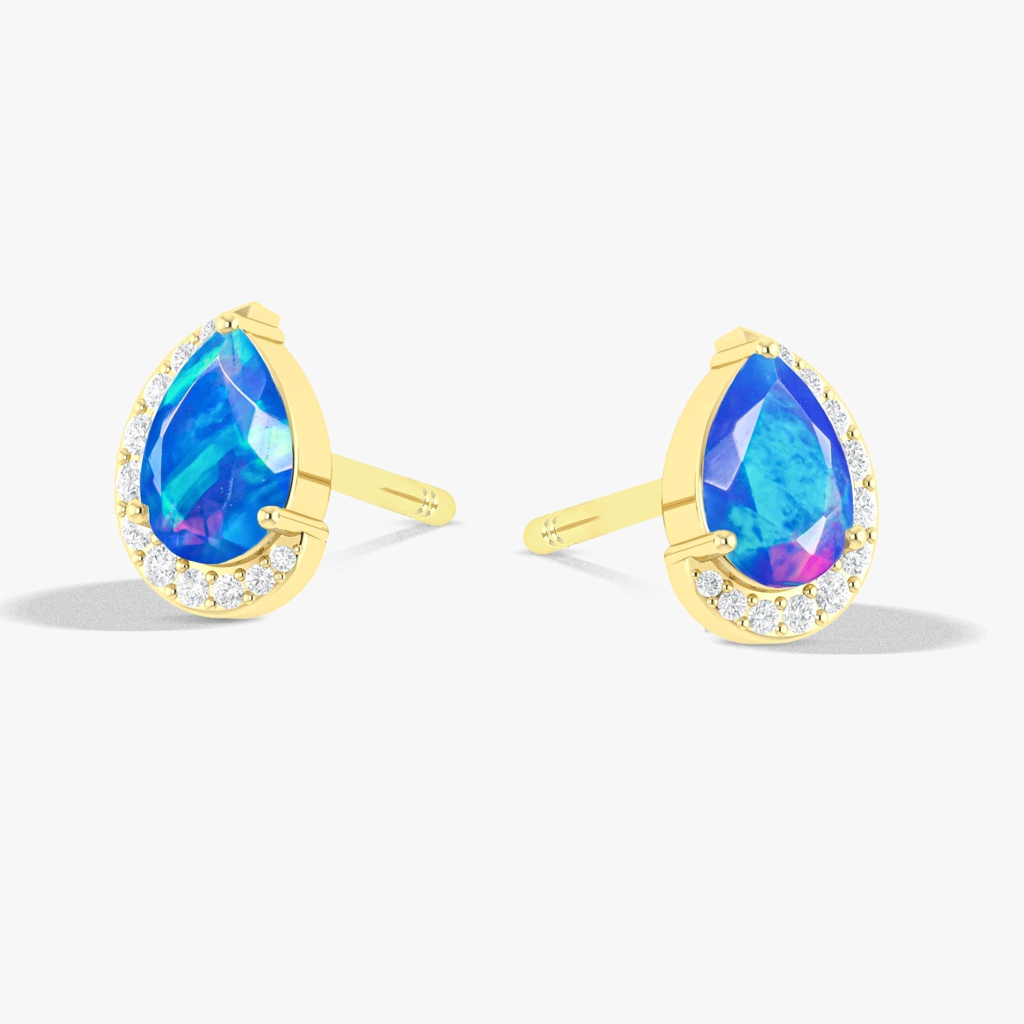 Blue Ethiopian Opal Pear Design Stud Earring - Goodstone Jewels
