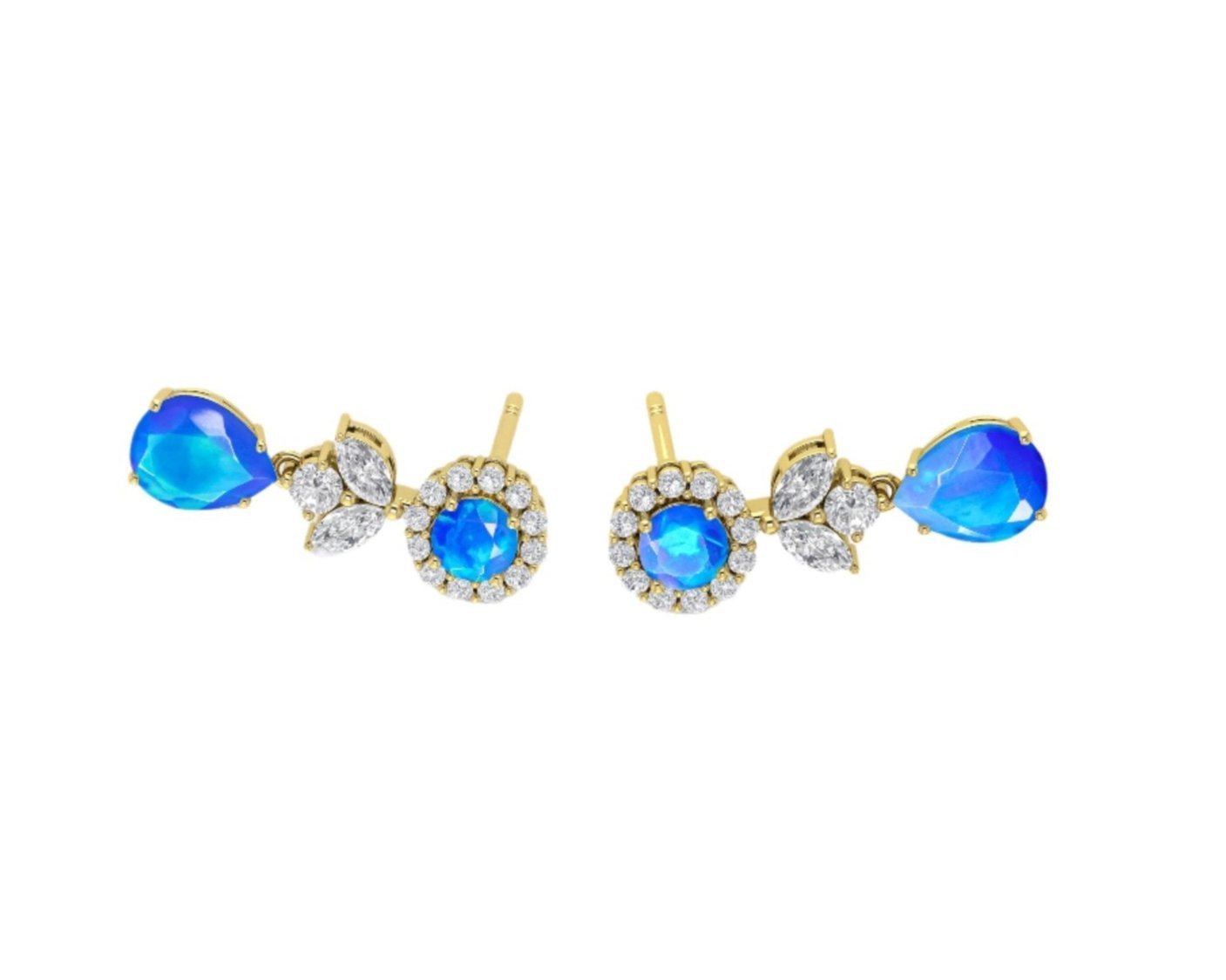 Blue Fire Dual Opal Drop and Stud Earring - Goodstone Jewels