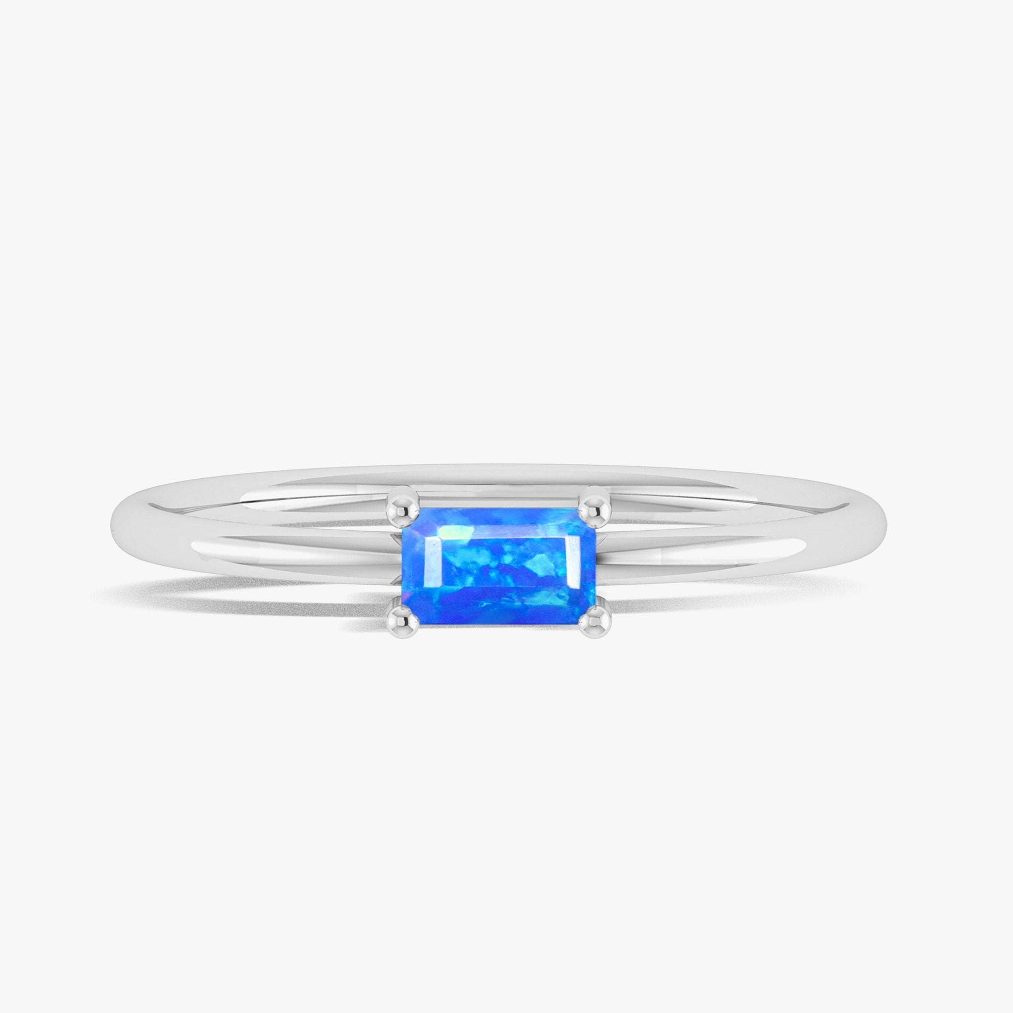 Blue Fire Opal Baguette Gemstone Minimalist Ring - Goodstone Jewels