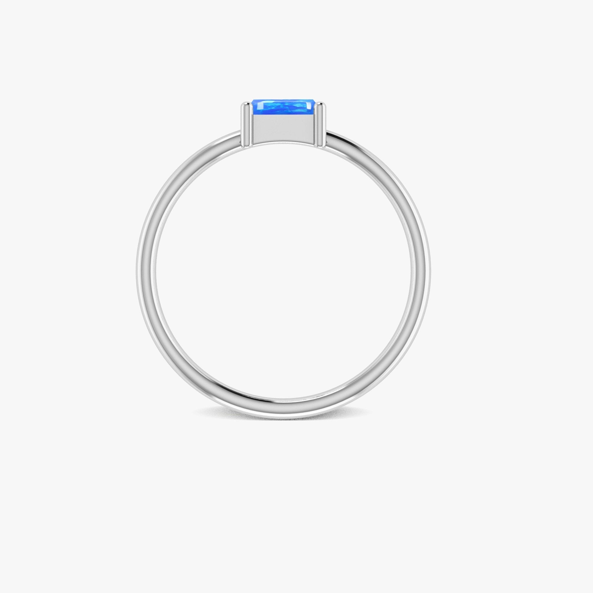 Blue Fire Opal Baguette Gemstone Minimalist Ring - Goodstone Jewels