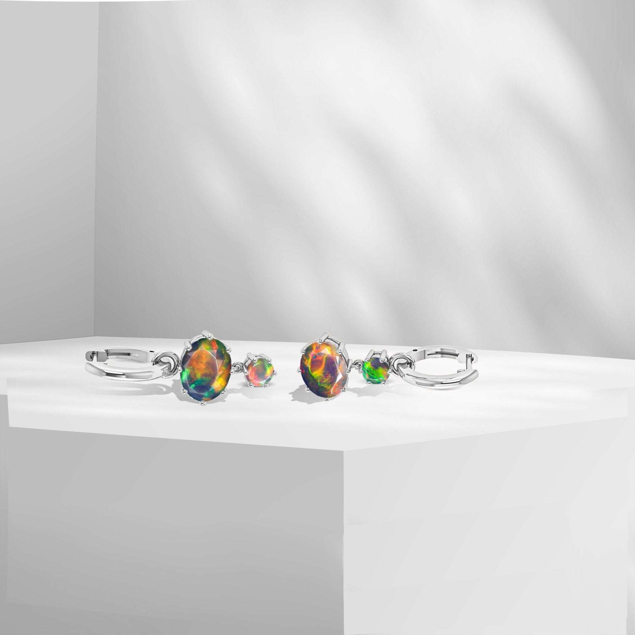 Blue Fire Opal Dual Round Stone Hoop Earrings - Goodstone Jewels