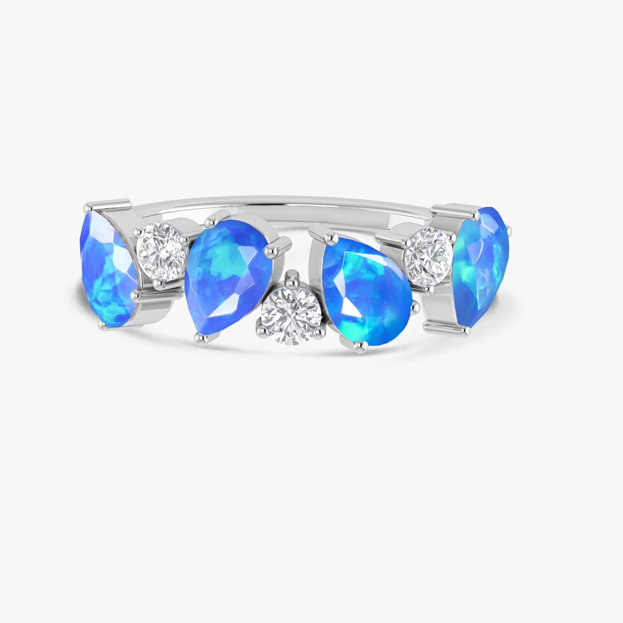 Blue Fire Opal Four Stone Design Ring - Goodstone Jewels