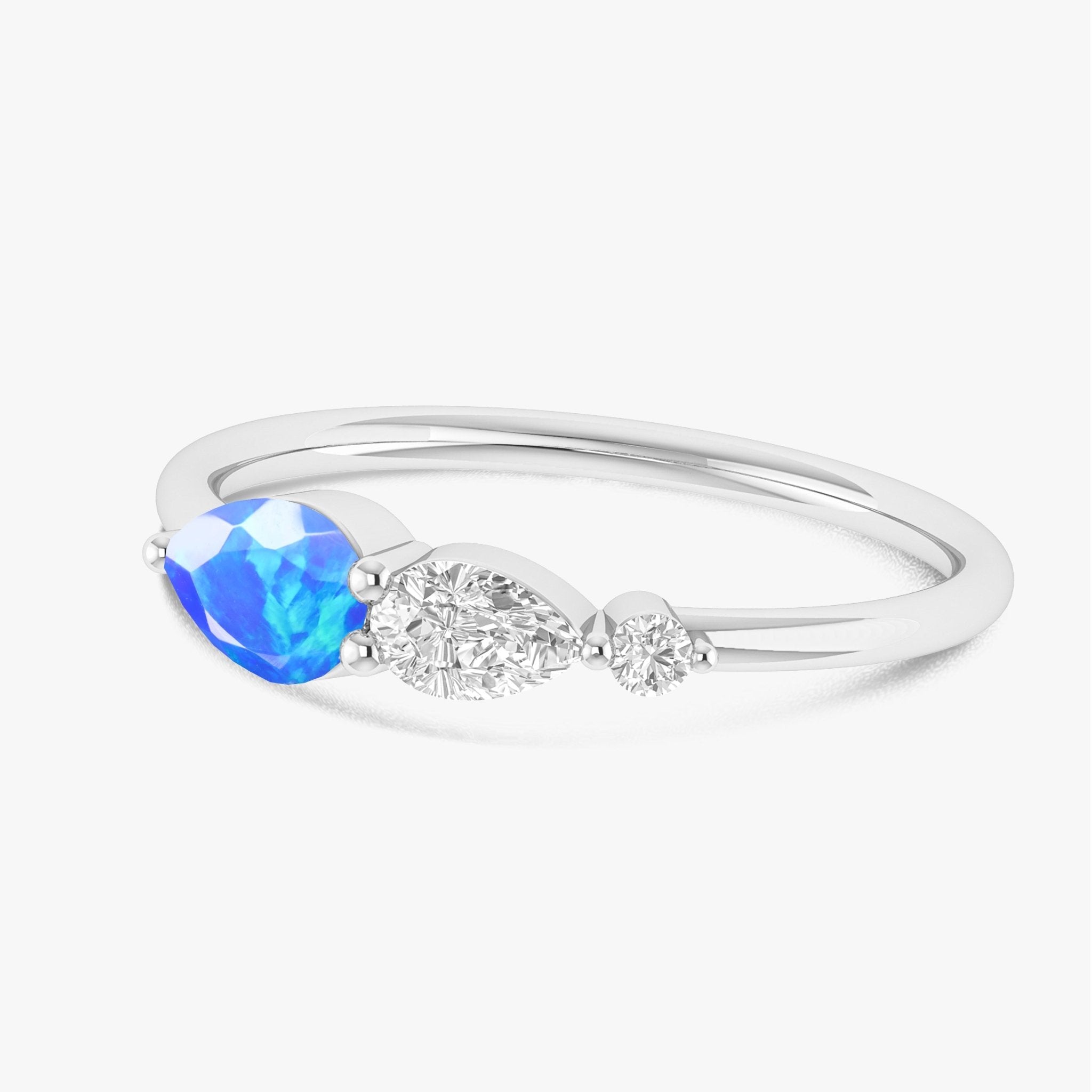 Blue Fire Opal Pear Three Stone Ring - Goodstone Jewels