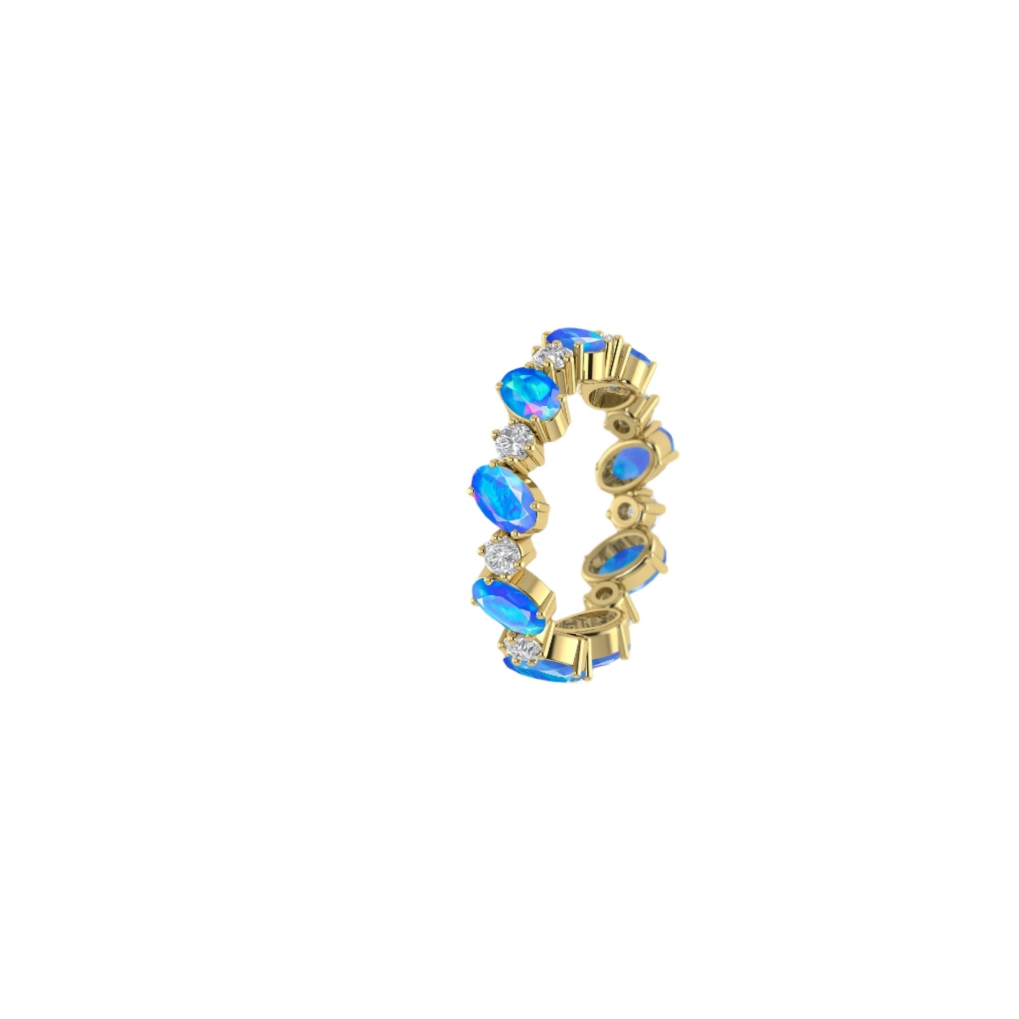 Blue Fire Oval Faceted Opal Ring for Women - Goodstone Jewels
