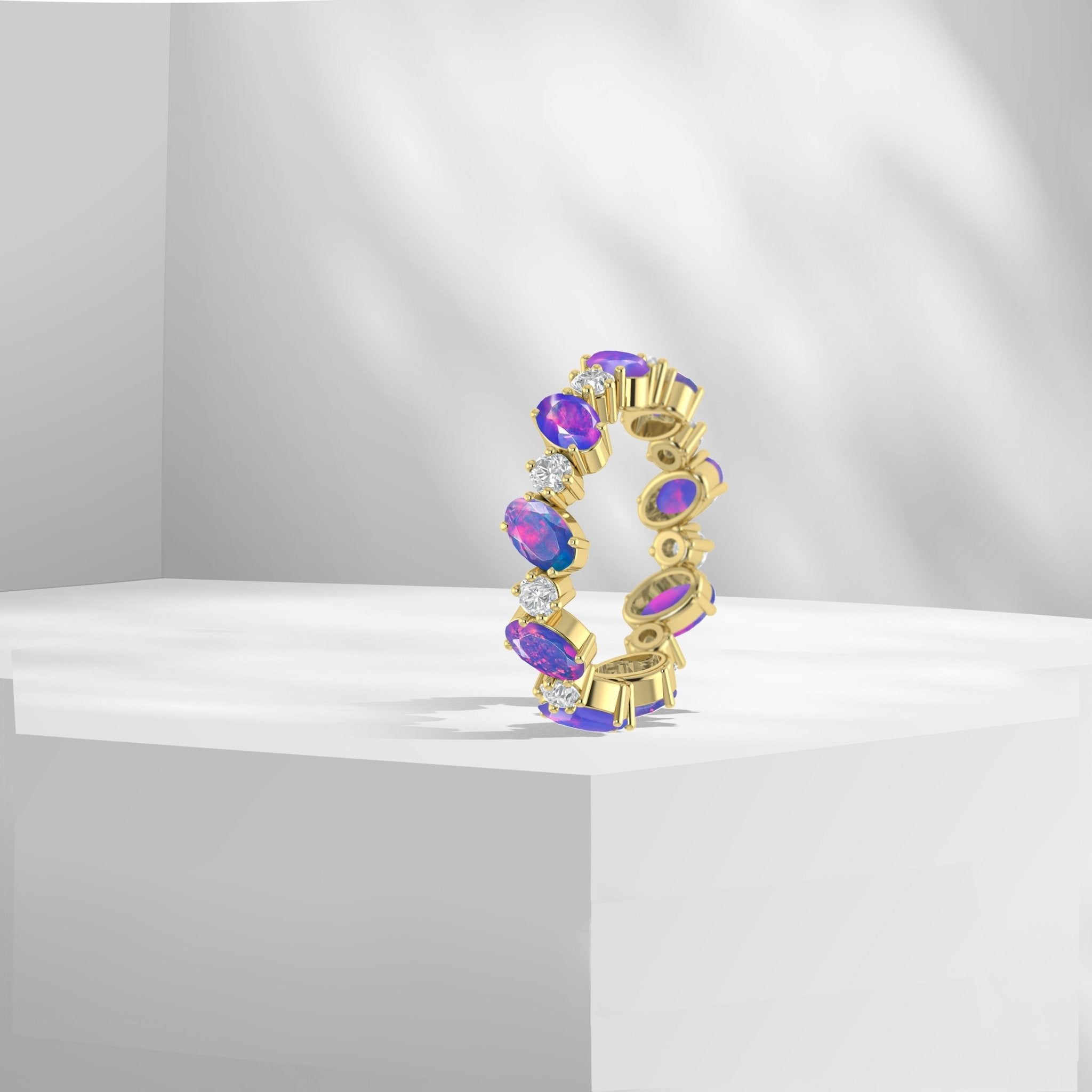 Blue Fire Oval Faceted Opal Ring for Women - Goodstone Jewels