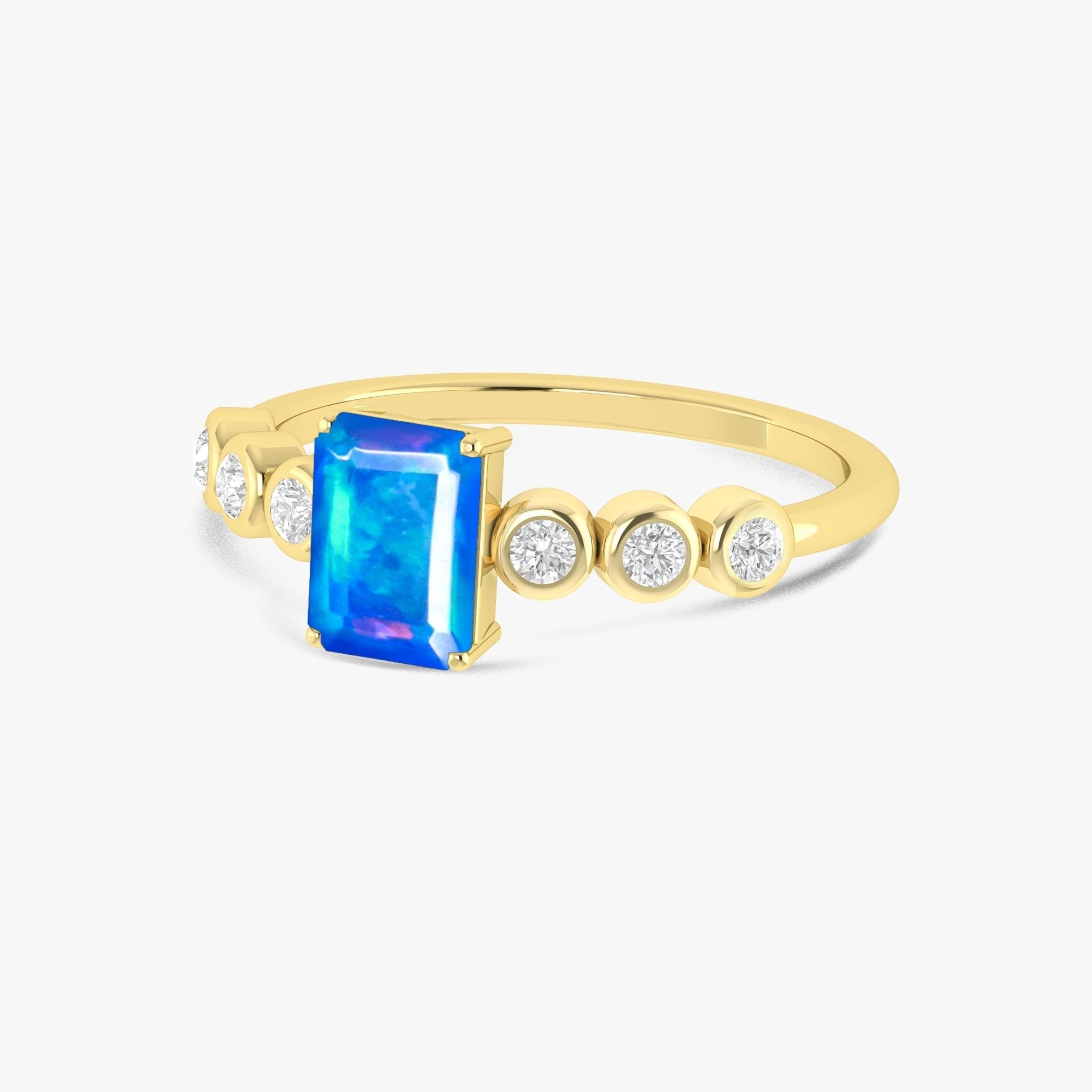 Blue Genuine Fire Octagon Opal Prong Ring - Goodstone Jewels