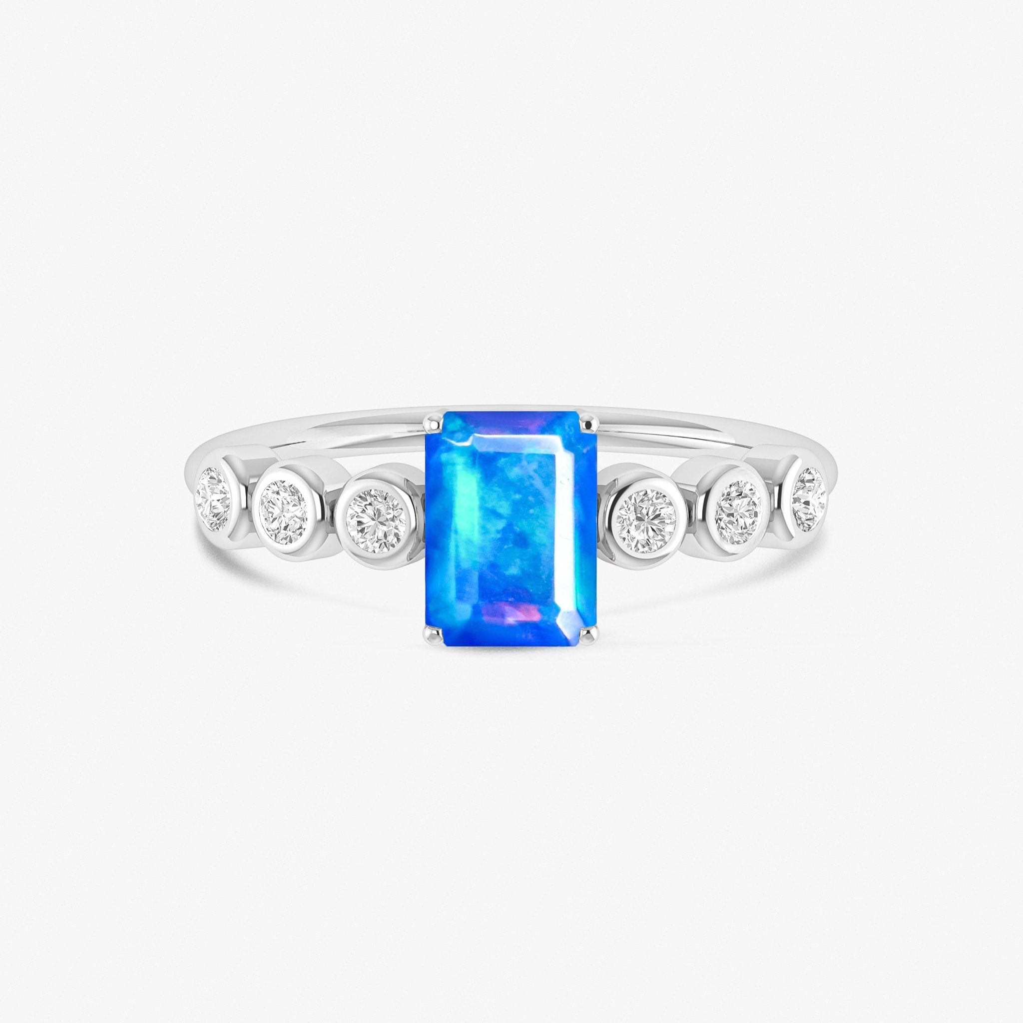 Blue Genuine Fire Octagon Opal Prong Ring - Goodstone Jewels
