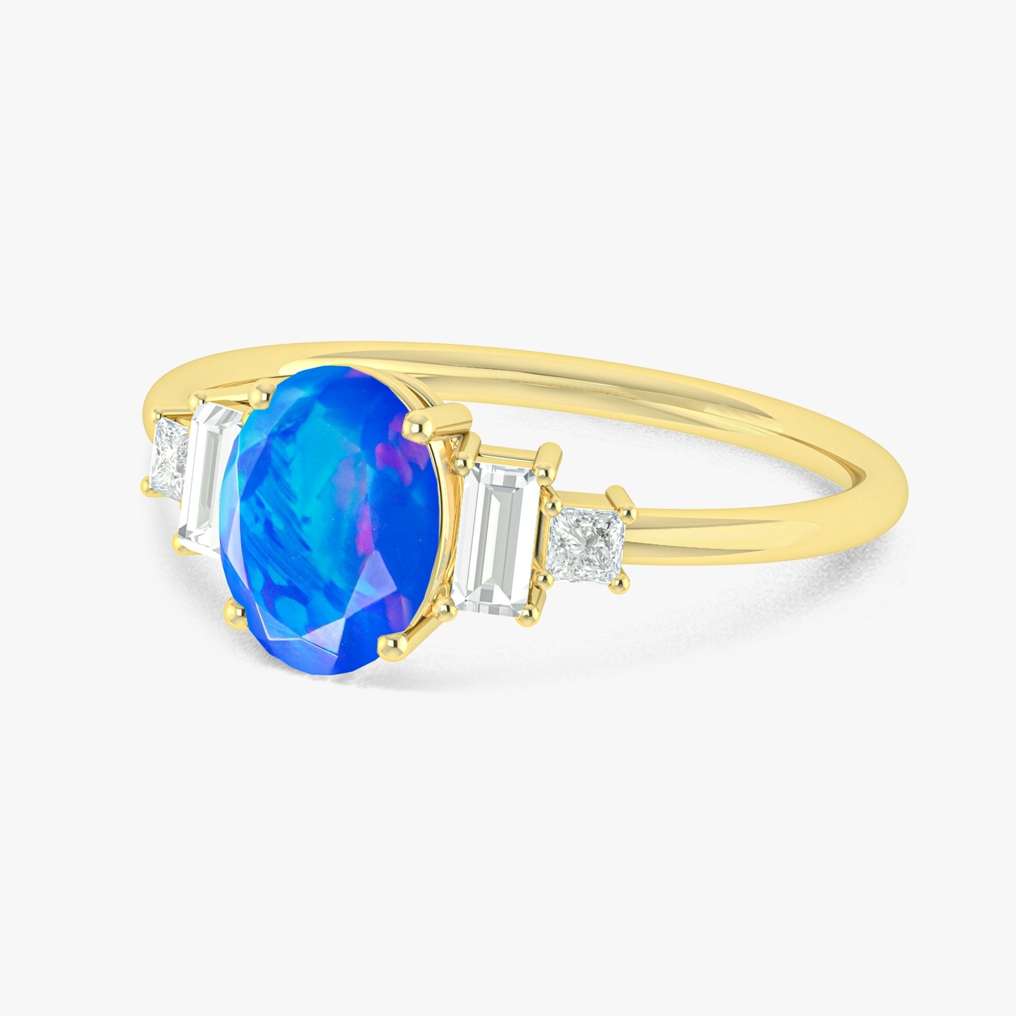 Blue Genuine Opal and CZ Gemstone Ring - Goodstone Jewels