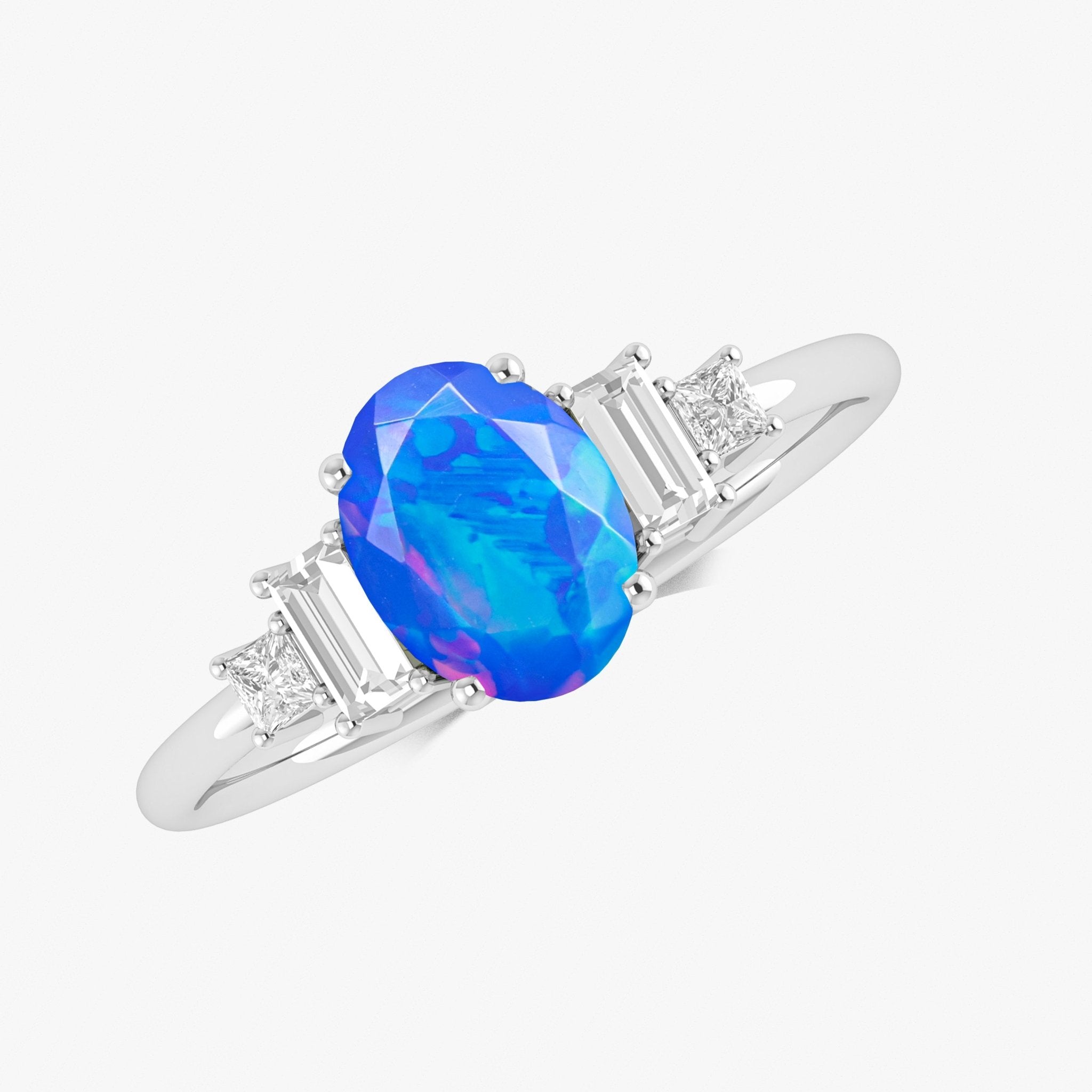 Blue Genuine Opal and CZ Gemstone Ring - Goodstone Jewels