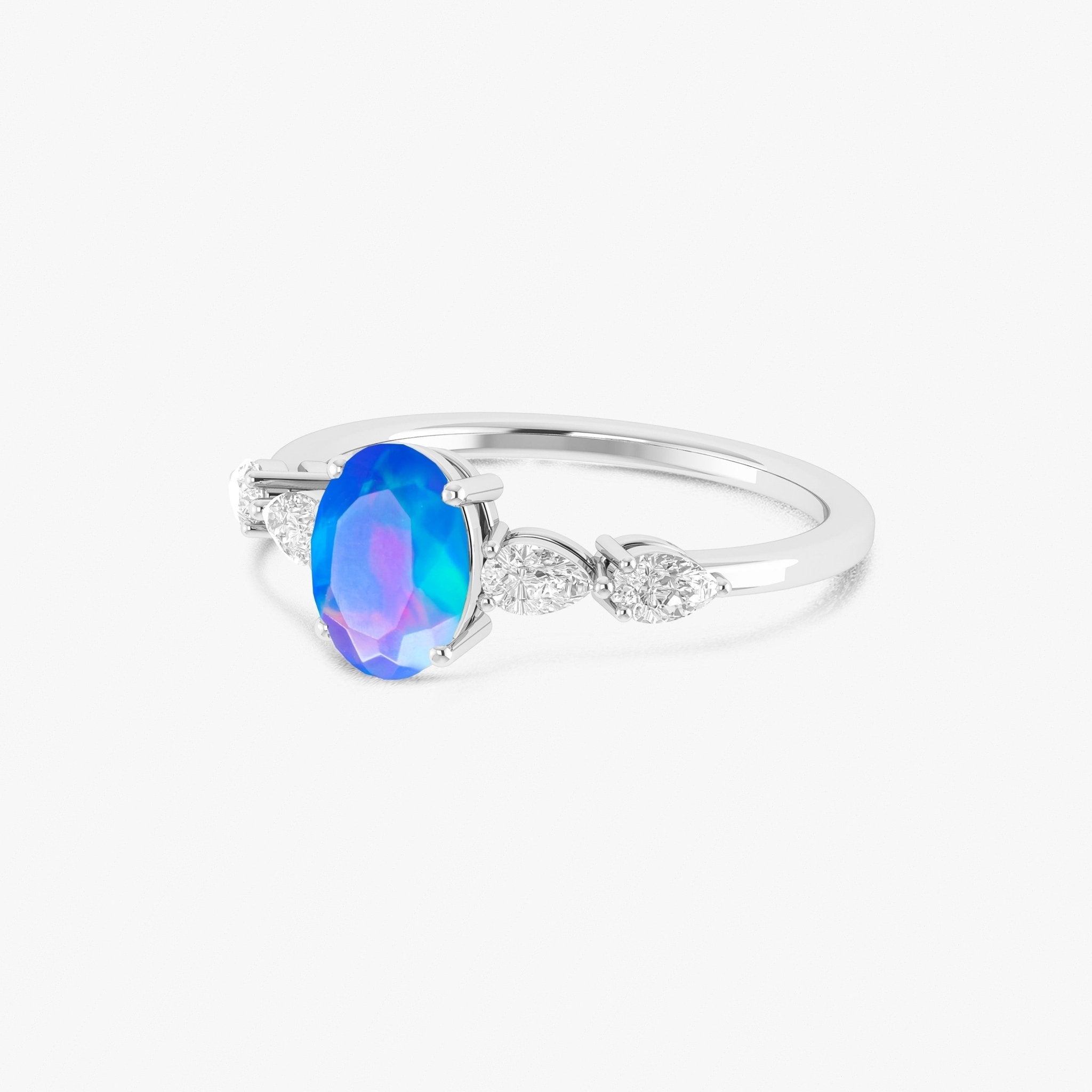Blue Genuine Opal Silver Ring for Women - Goodstone Jewels