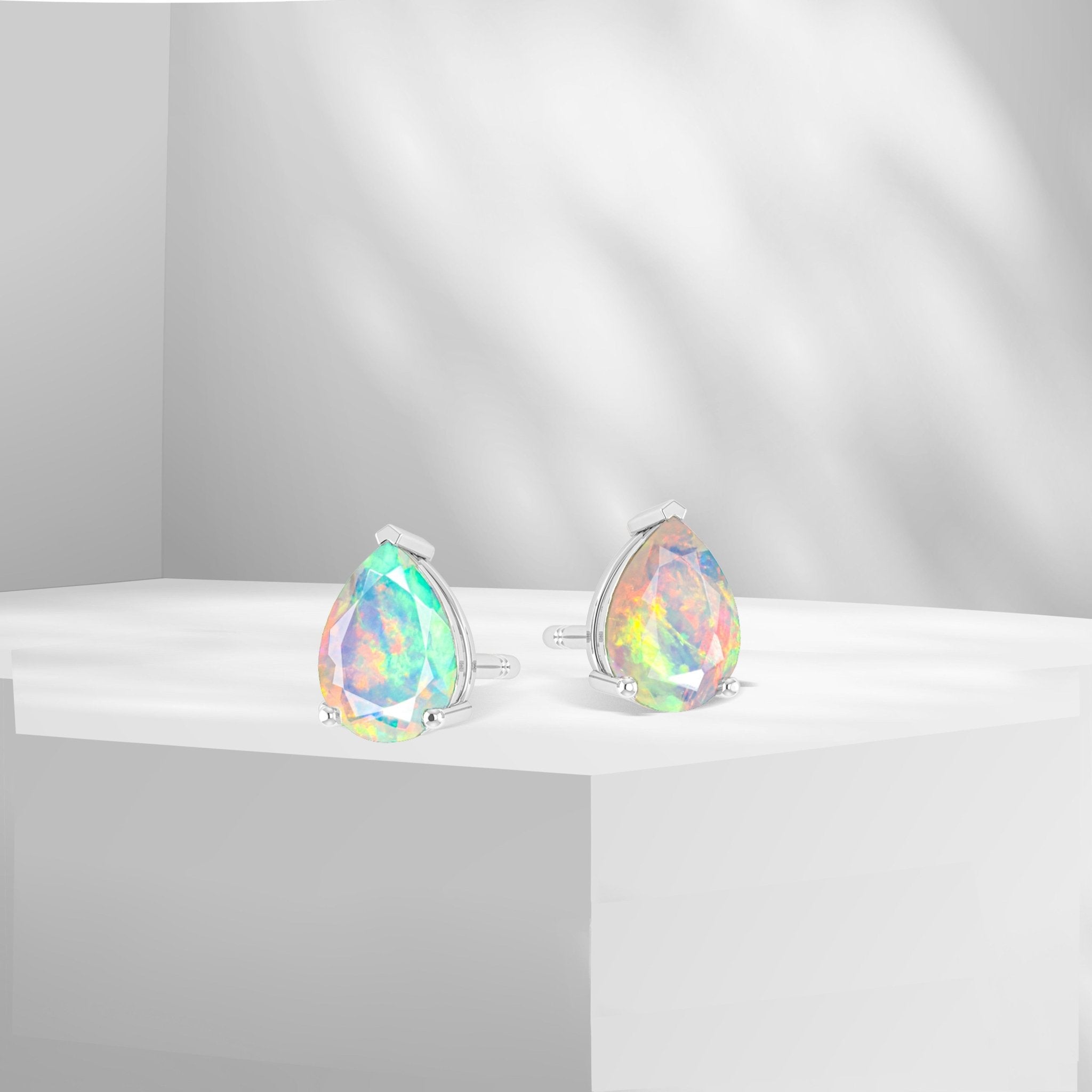 Blue Multi Fire Pear Opal Prong Stud Earring - Goodstone Jewels