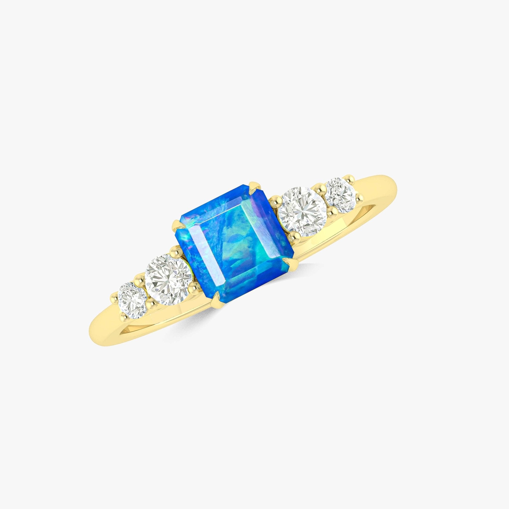 Blue Natural Fire Faceted Octagon Opal Ring - Goodstone Jewels