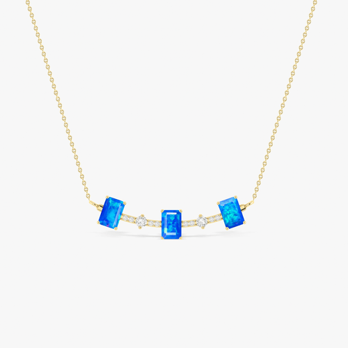 Blue Opal Baguette Gemstone Bar Pendant