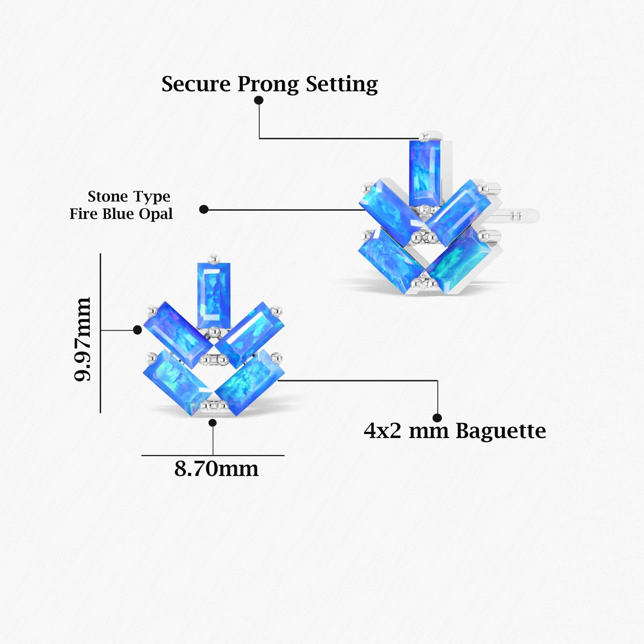 Blue Opal Baguette Stone Stud Earring - Goodstone Jewels