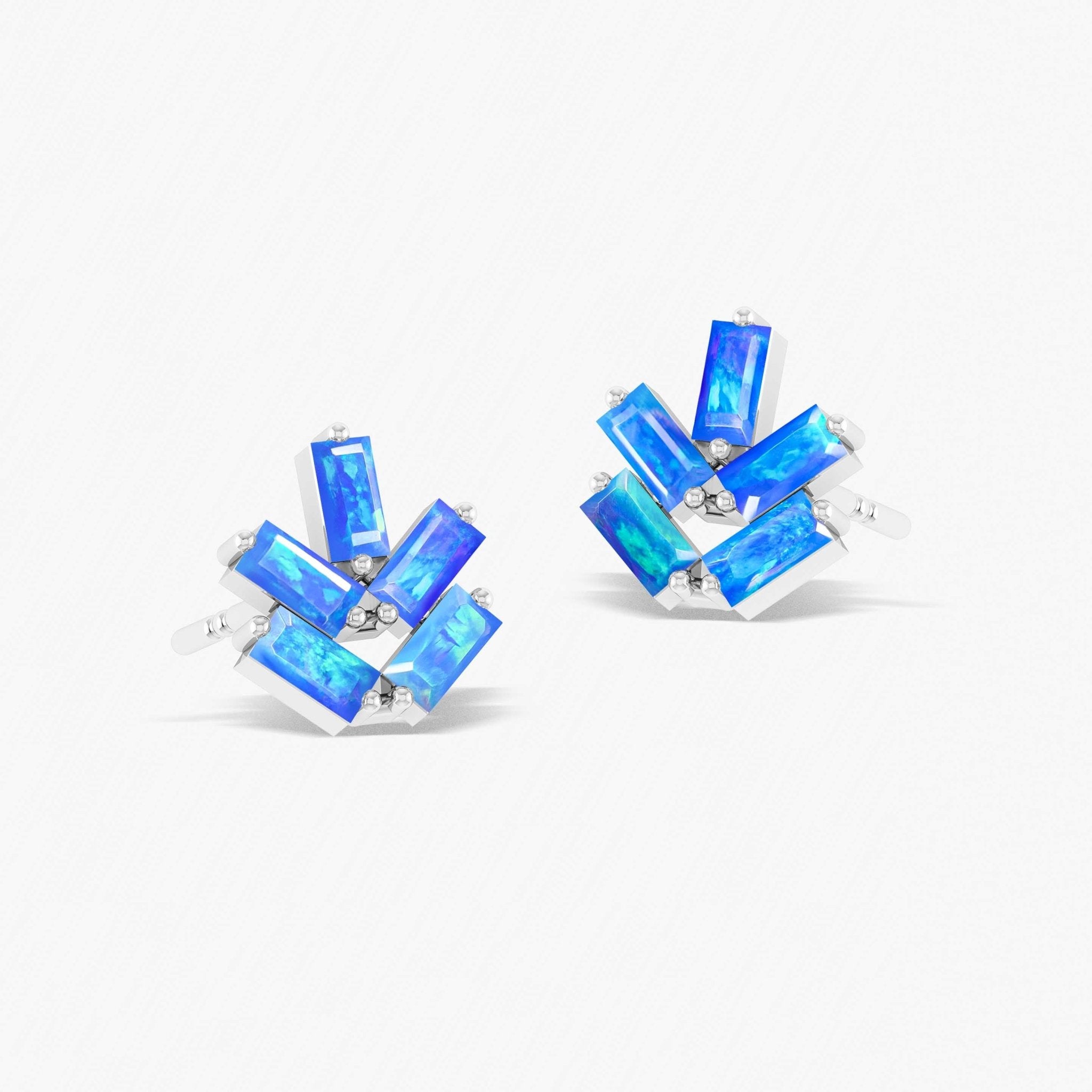 Blue Opal Baguette Stone Stud Earring - Goodstone Jewels