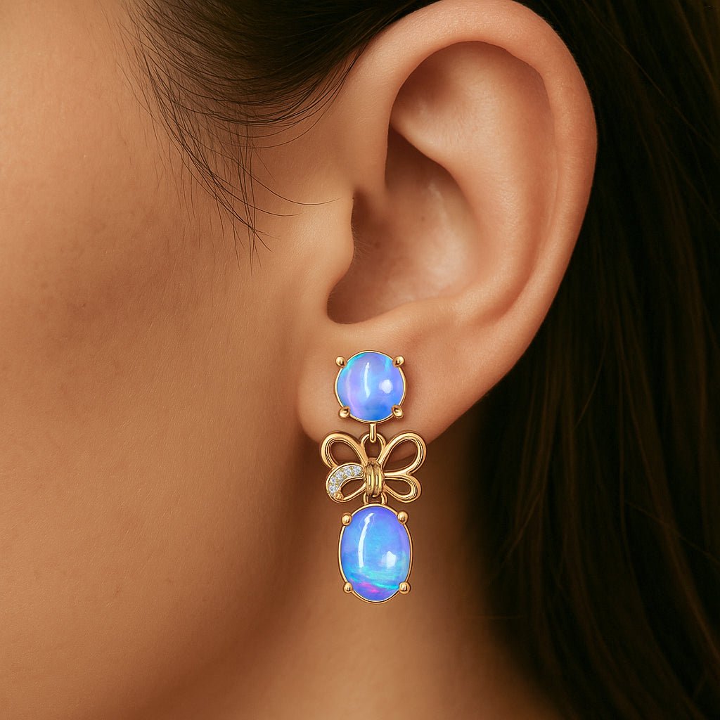 Blue Opal Butterfly Style Stud Earrings - Goodstone Jewels
