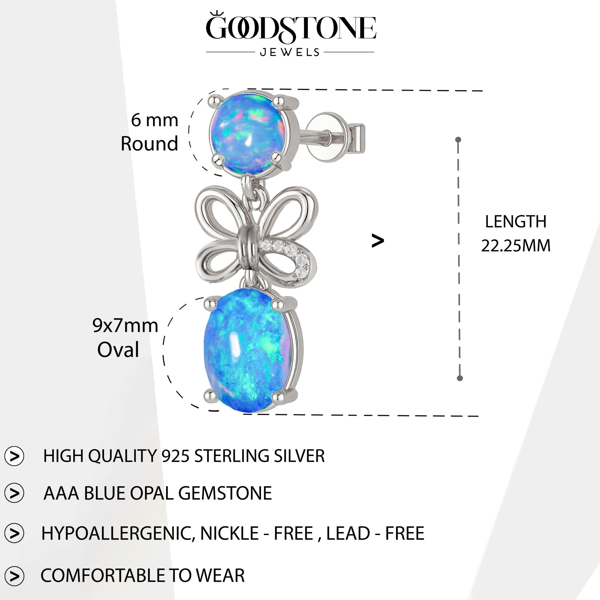Blue Opal Butterfly Style Stud Earrings - Goodstone Jewels