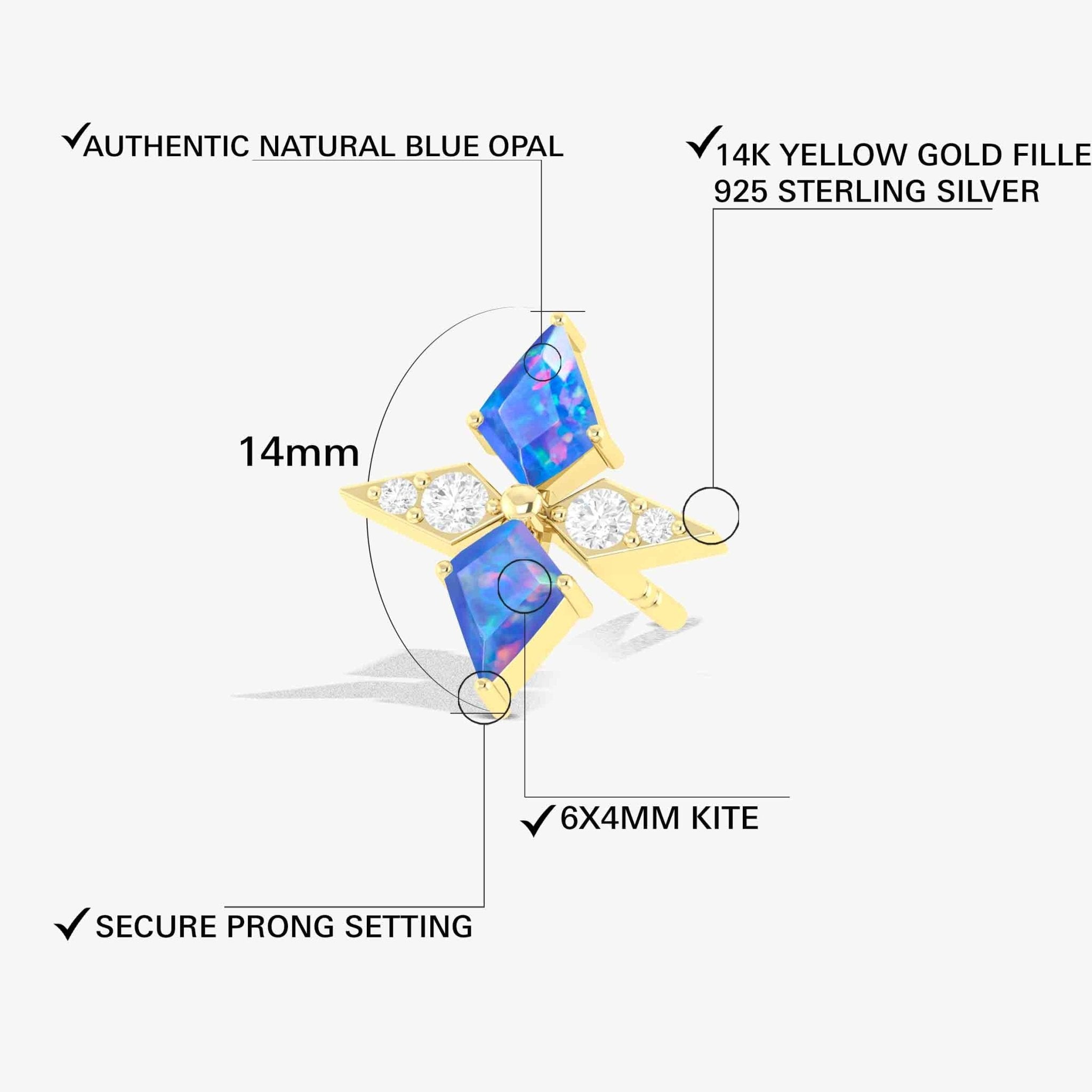 Blue Opal Dual Kite Gemstone Floral Stud Earrings - Goodstone Jewels