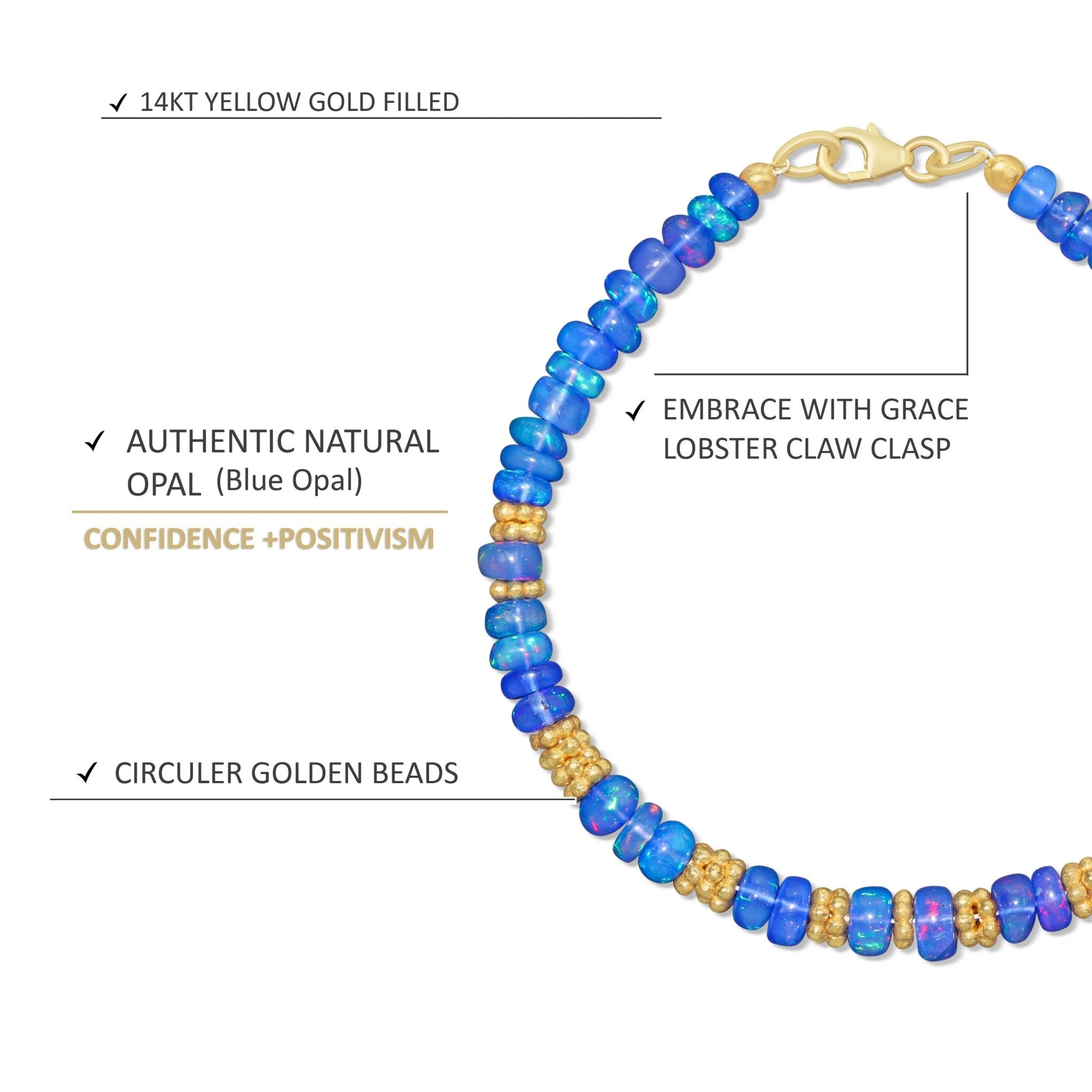 Blue Opal Gemstone 14KT Yellow Gold Filled Handmade Bracelet - Goodstone Jewels