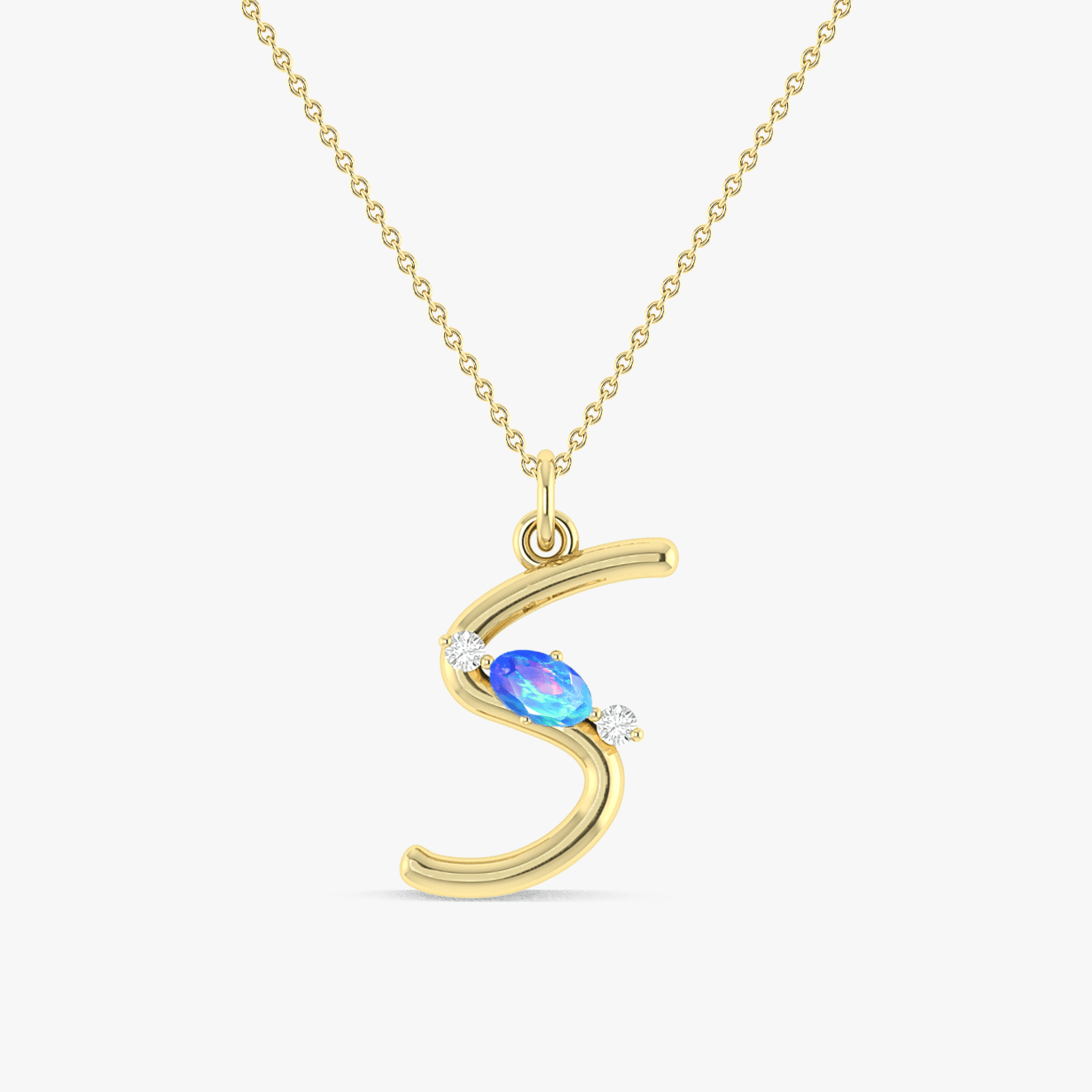 Blue Opal Gemstone Capital "S" Initial Necklace - Goodstone Jewels