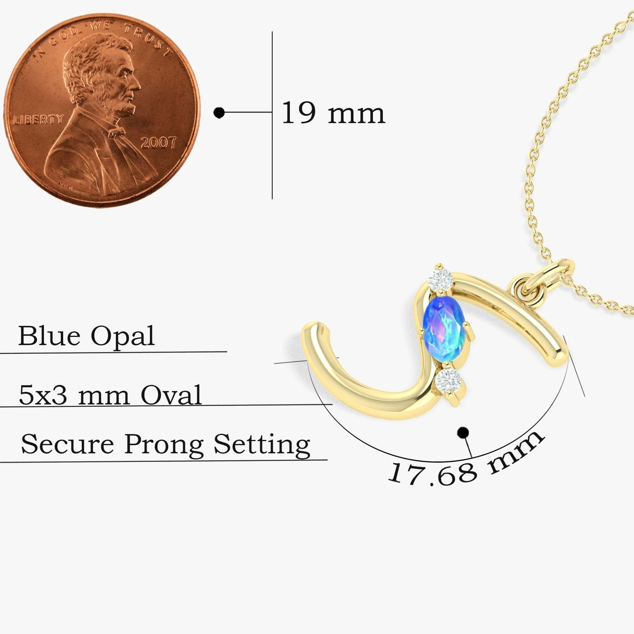 Blue Opal Gemstone Capital "S" Initial Necklace - Goodstone Jewels