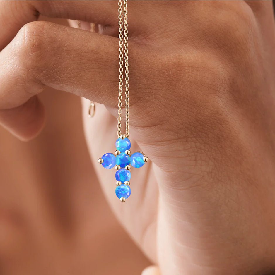 Blue Opal Gemstone Cross Pendant - Goodstone Jewels
