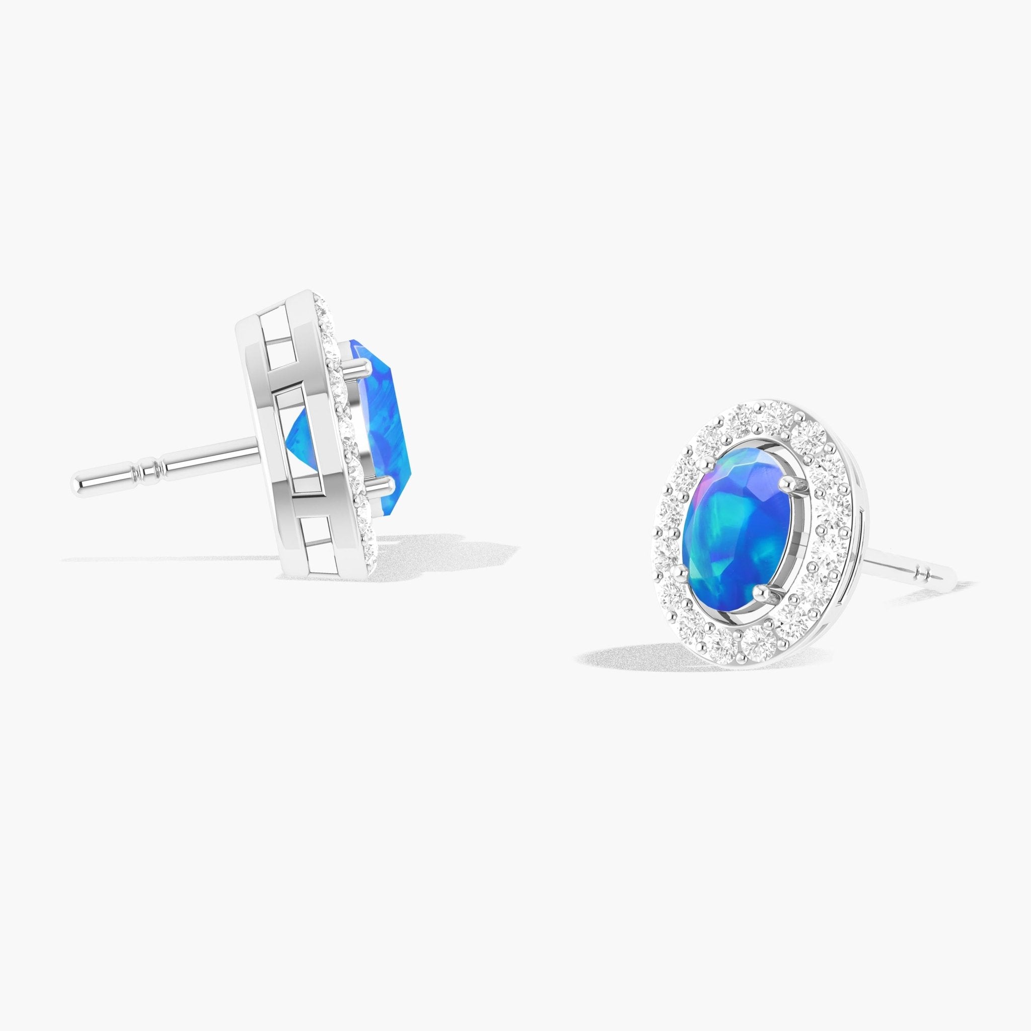 Blue Opal Gemstone Oval Style Stud Earring - Goodstone Jewels