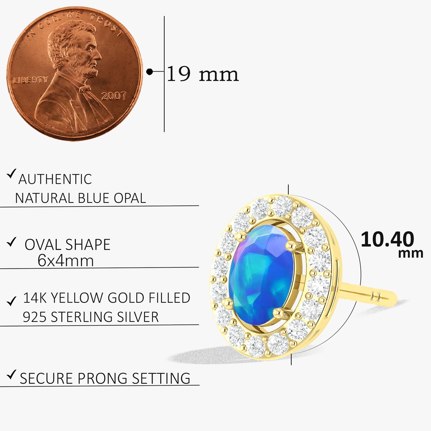 Blue Opal Gemstone Oval Style Stud Earring - Goodstone Jewels