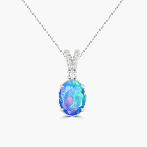 Blue Opal Gemstone Pendant Necklace