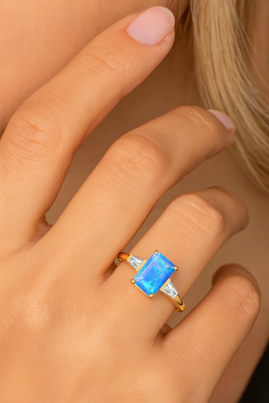 Blue Opal Hypoallergenic Statement Promise Wedding Ring - Goodstone Jewels