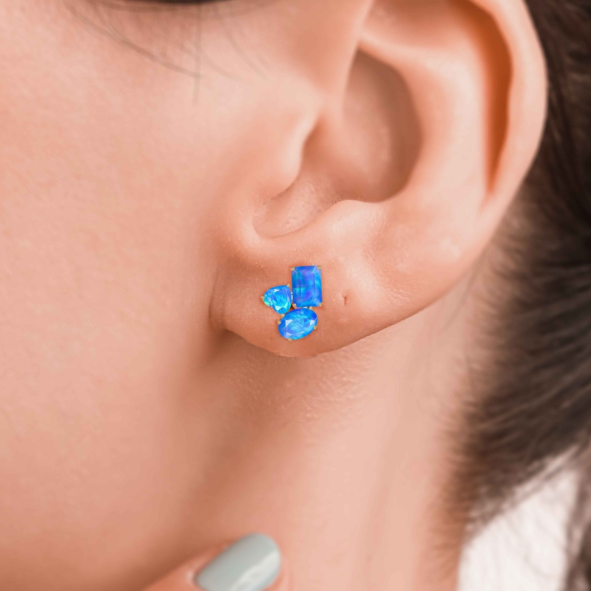 Blue Opal Multi Shape Stone Stud Earring - Goodstone Jewels