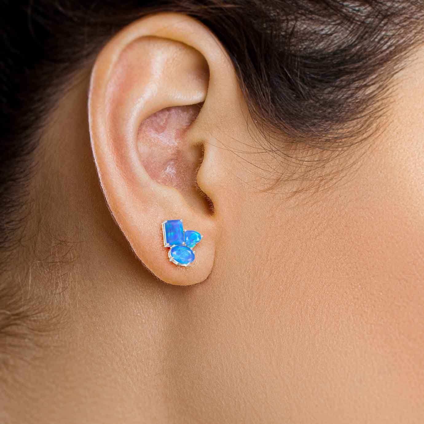 Blue Opal Multi Shape Stone Stud Earring - Goodstone Jewels