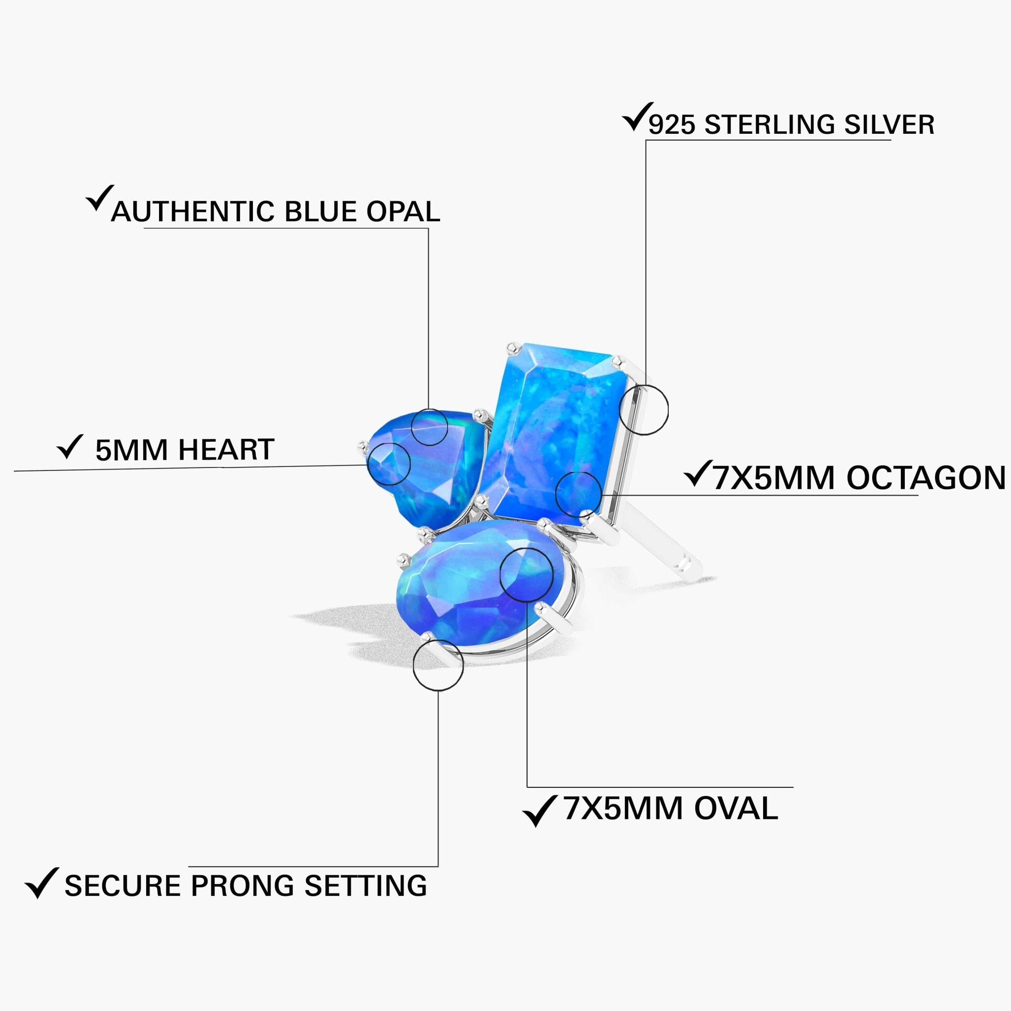 Blue Opal Multi Shape Stone Stud Earring - Goodstone Jewels